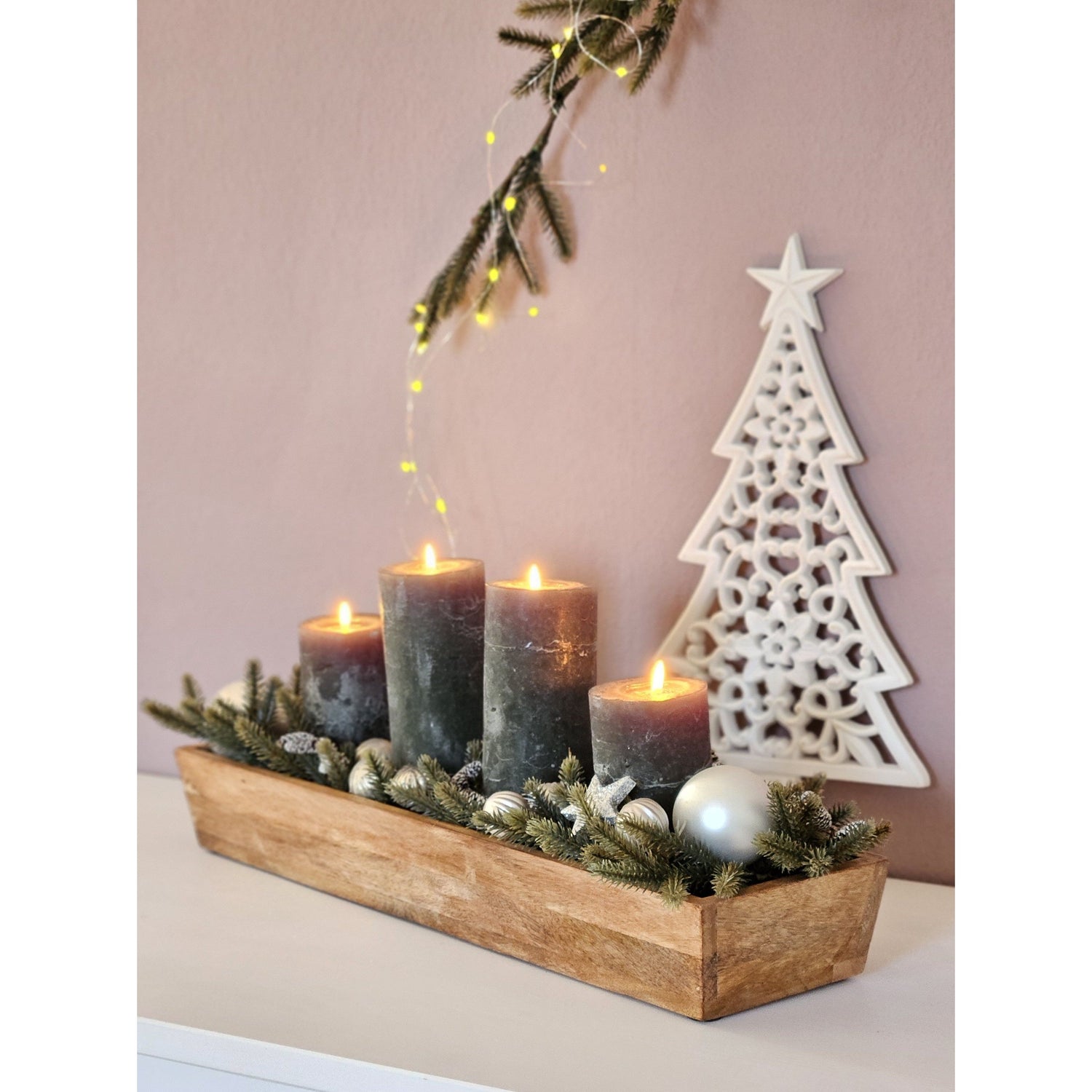 Candle holder candlestick tray wood mango wood Advent decoration for 4 candles 53 cm