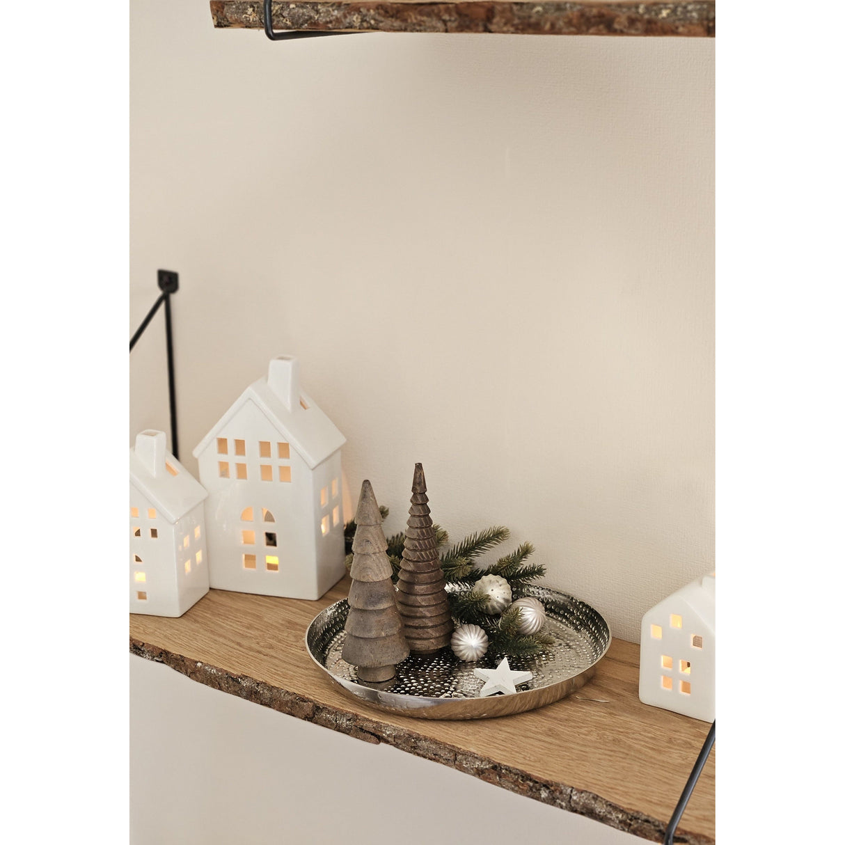 Decorative plate silver metal round hammered candle plate bowl Ø 23 cm