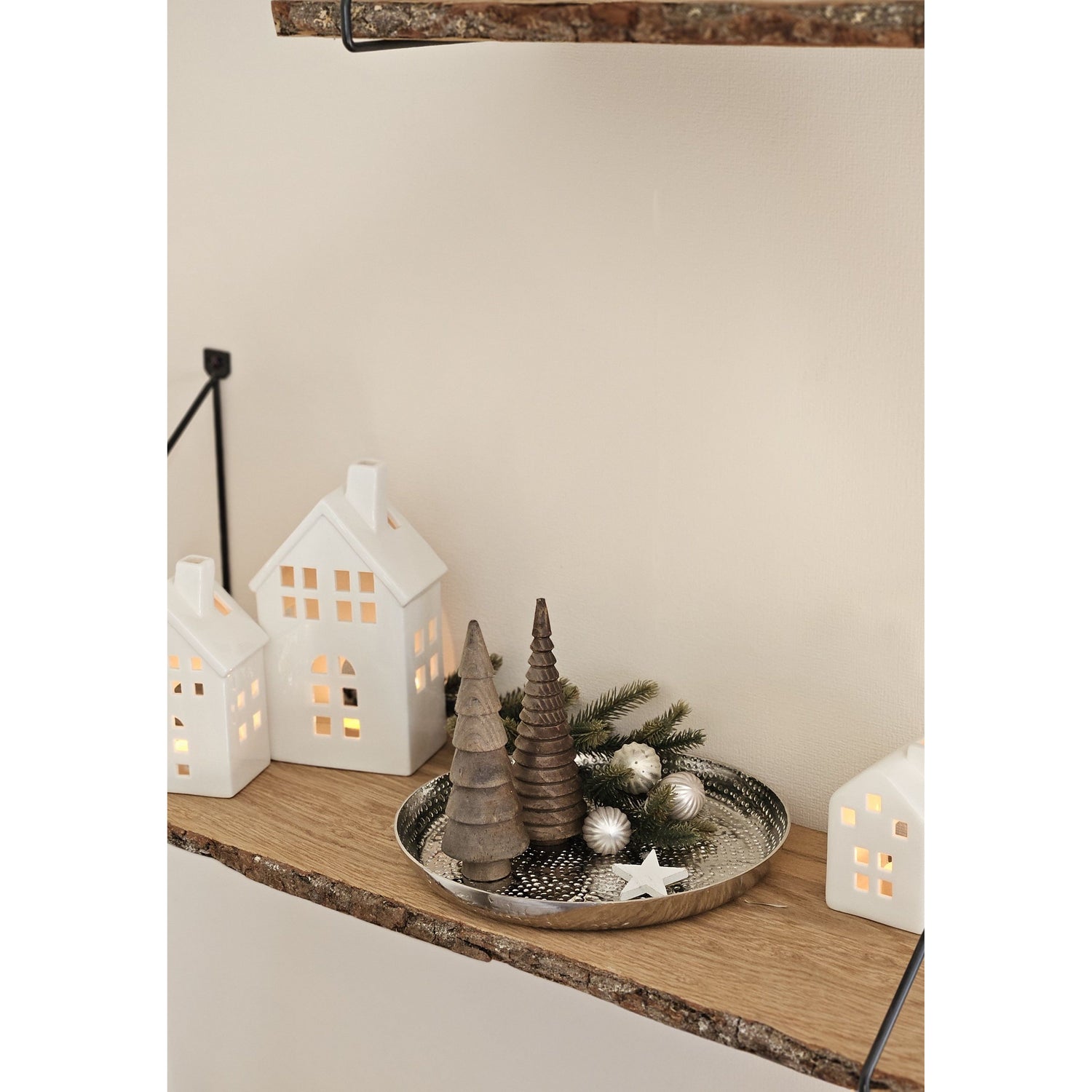 Decorative plate silver metal round hammered candle plate bowl Ø 23 cm