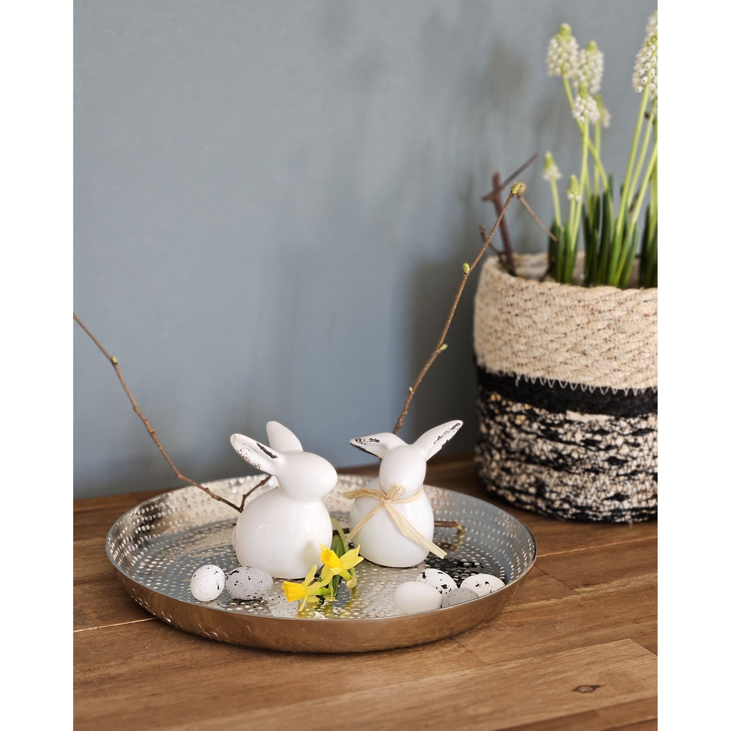 Decorative plate silver metal round hammered candle plate bowl Ø 23 cm