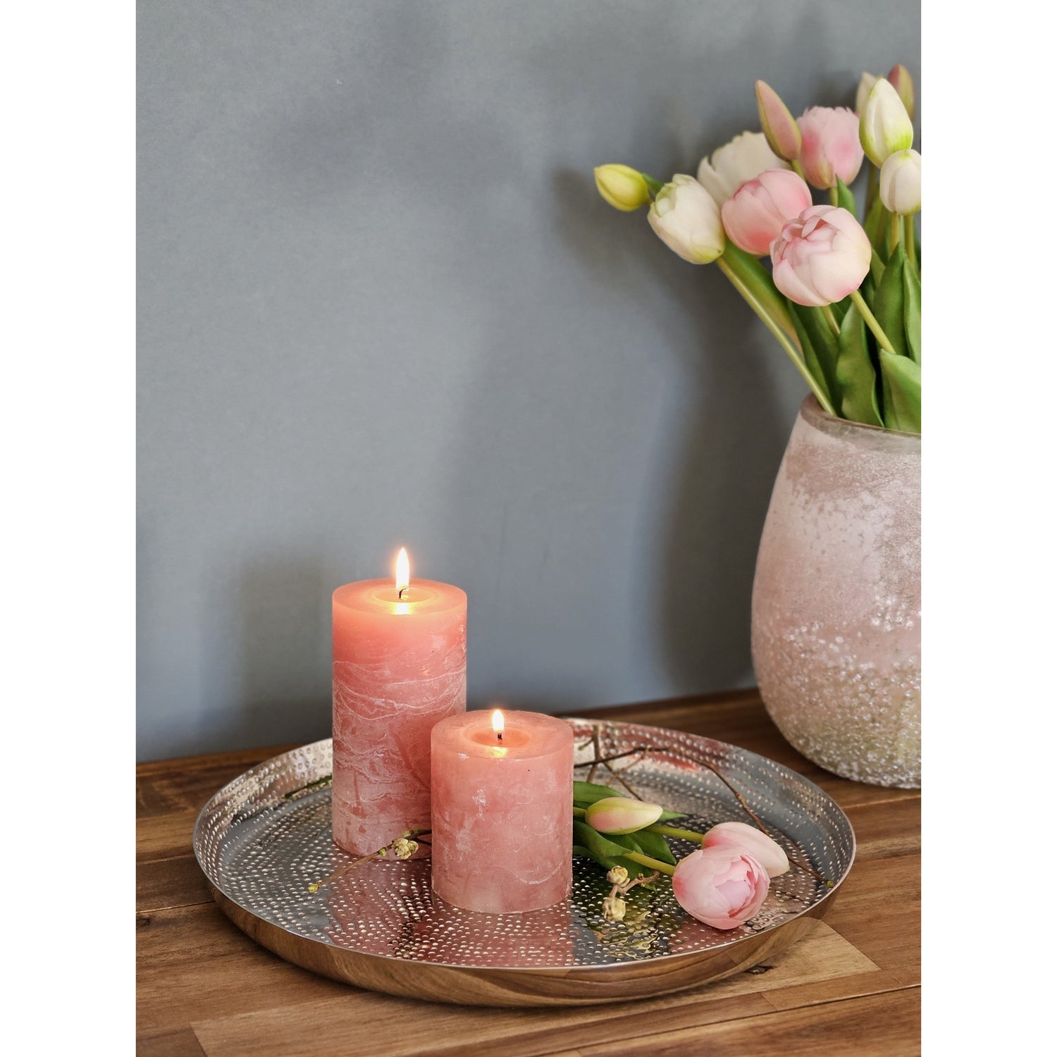 Plate decorative plate silver metal round hammered candle plate bowl Ø 33 cm