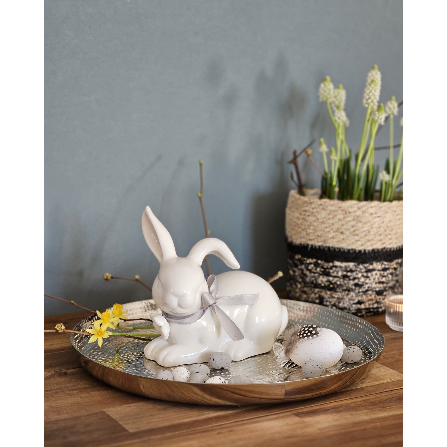 Plate decorative plate silver metal round hammered candle plate bowl Ø 33 cm