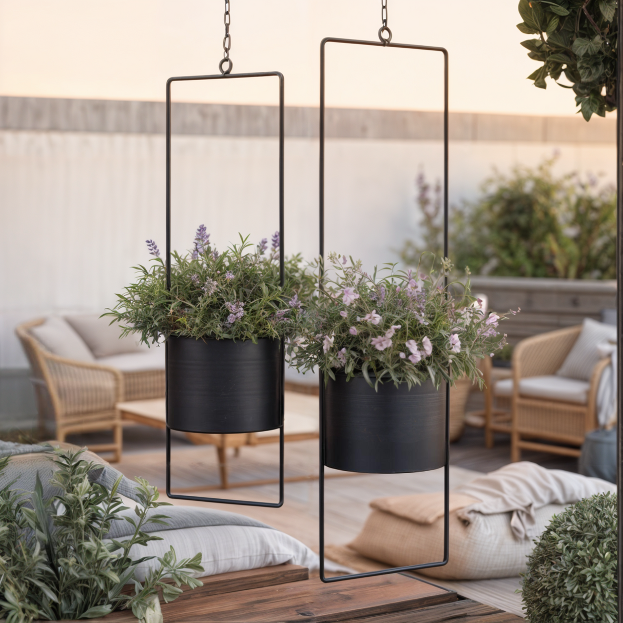 Hanging pot flowerpot metal black indoor outdoor balcony window hanging basket set of 2
