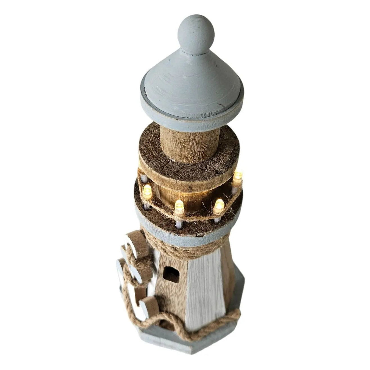 Lighthouse illuminated wooden LED decoration maritime anchor beach sea H 24 cm