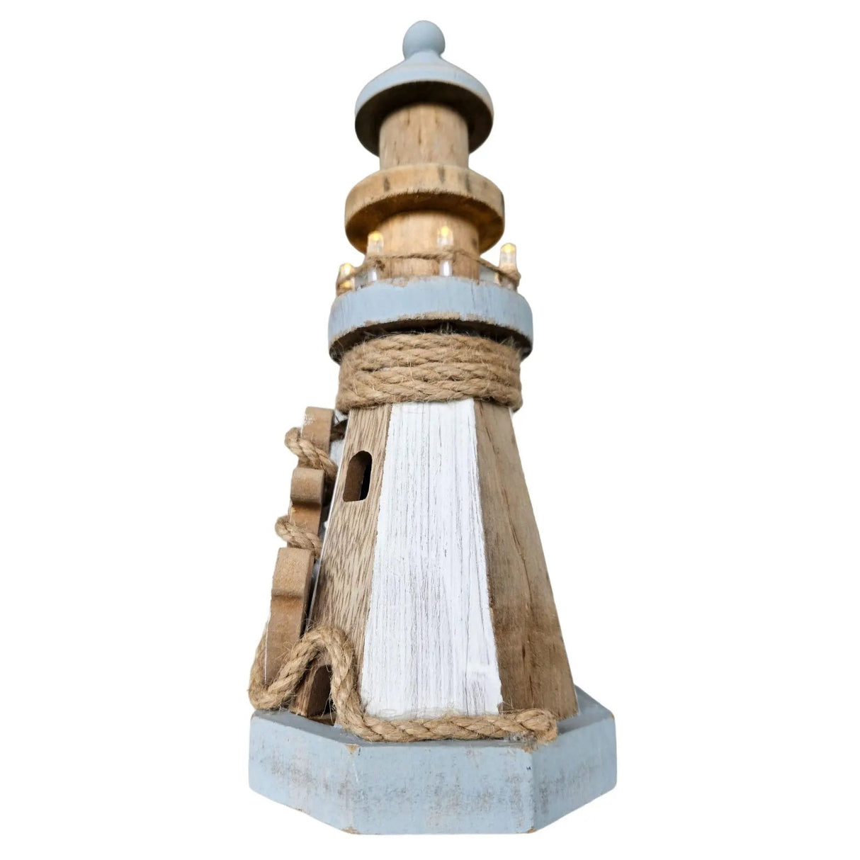 Lighthouse illuminated wooden LED decoration maritime anchor beach sea H 24 cm