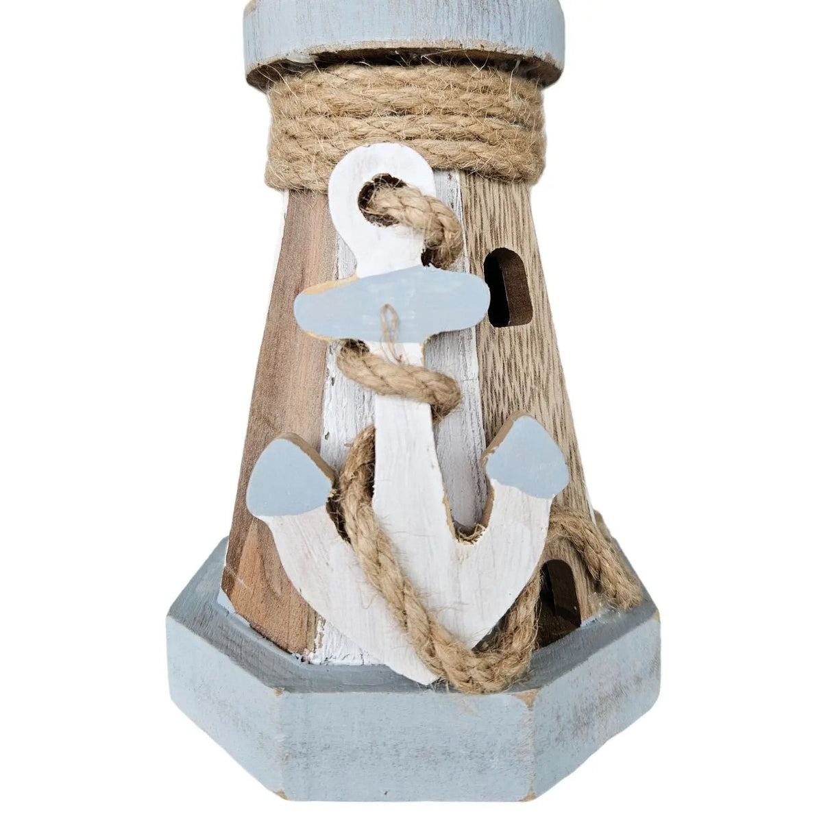 Lighthouse illuminated wooden LED decoration maritime anchor beach sea H 24 cm