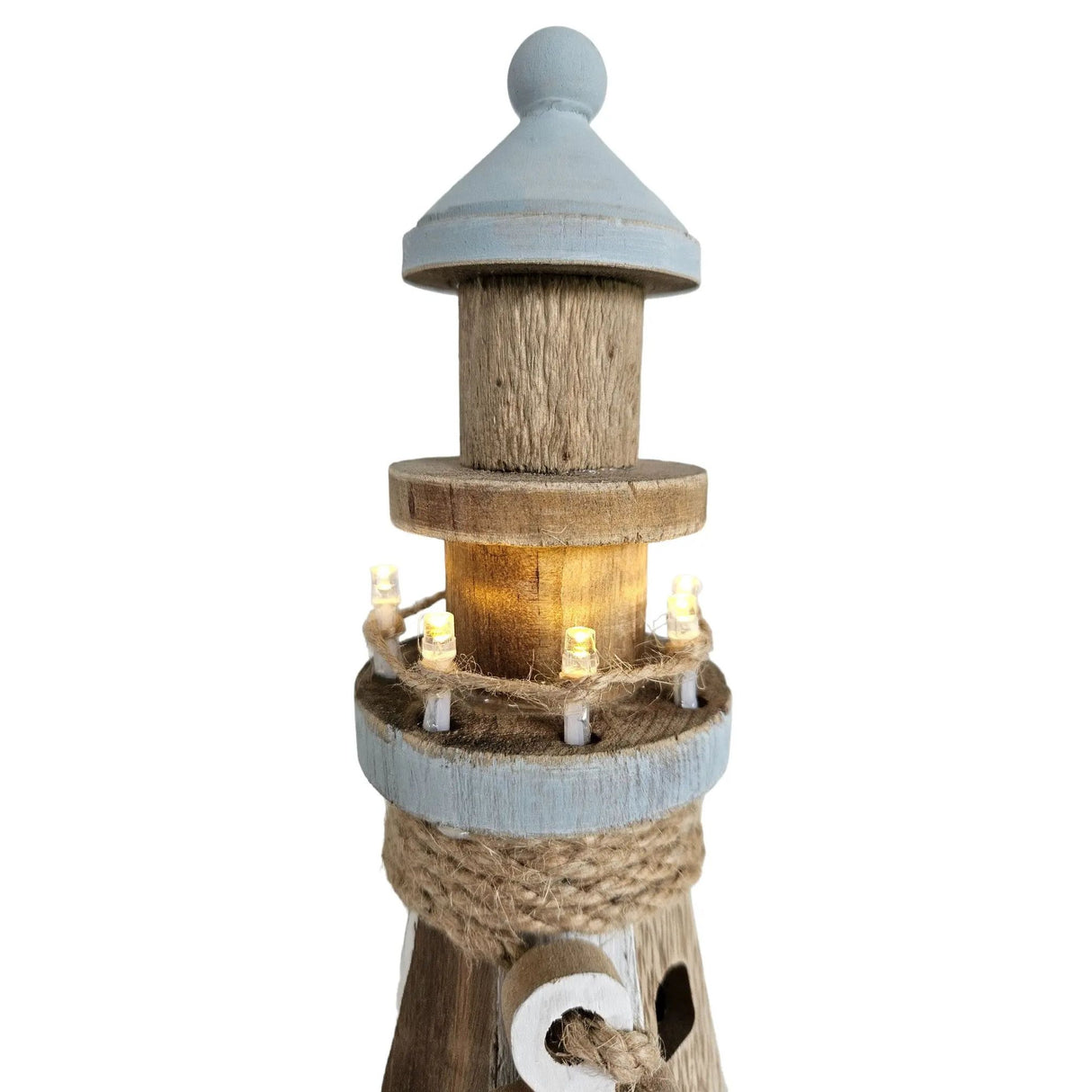 Lighthouse illuminated wooden LED decoration maritime anchor beach sea H 24 cm