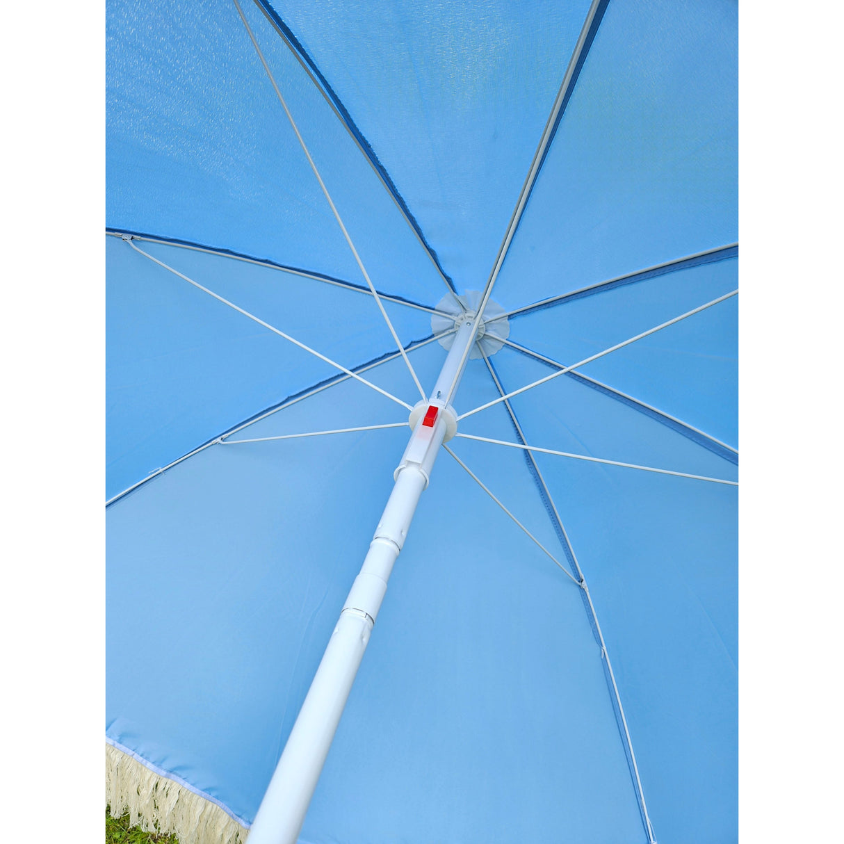 Parasol beach umbrella UV protection with fringes bag foldable Ø 150 cm