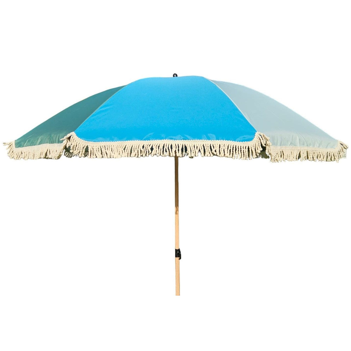 Parasol beach umbrella UV protection fringes BLUE GREEN foldable Ø 170 cm