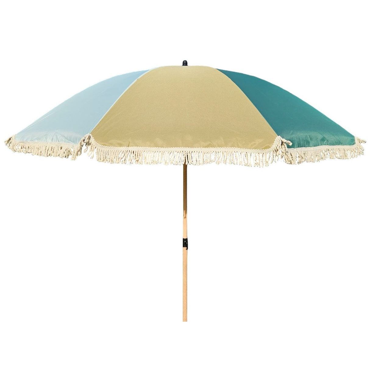 Parasol beach umbrella UV protection fringes BLUE GREEN foldable Ø 170 cm