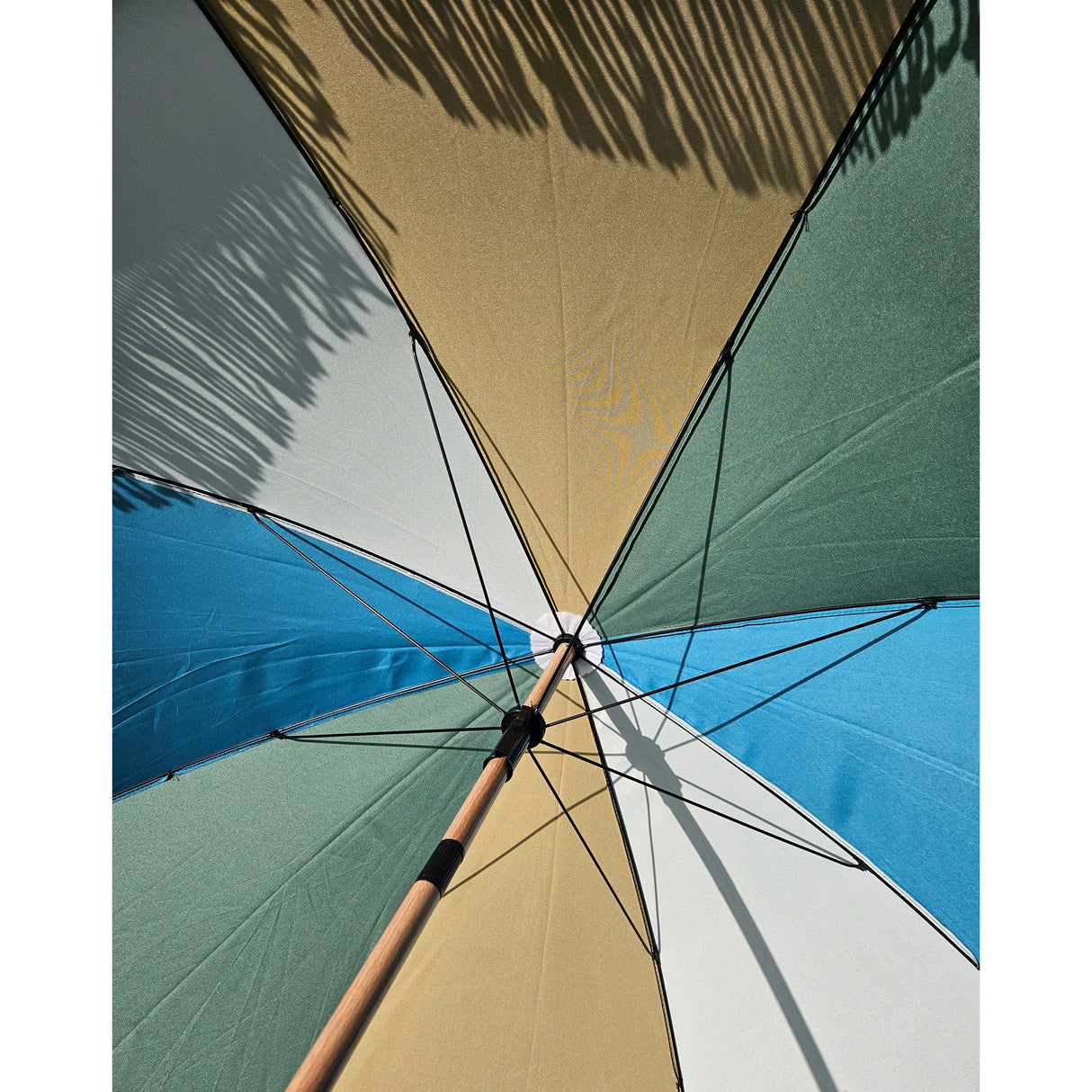 Parasol beach umbrella UV protection fringes BLUE GREEN foldable Ø 170 cm