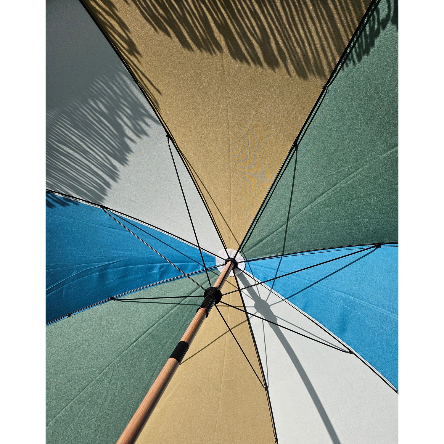 Parasol beach umbrella UV protection fringes BLUE GREEN foldable Ø 170 cm