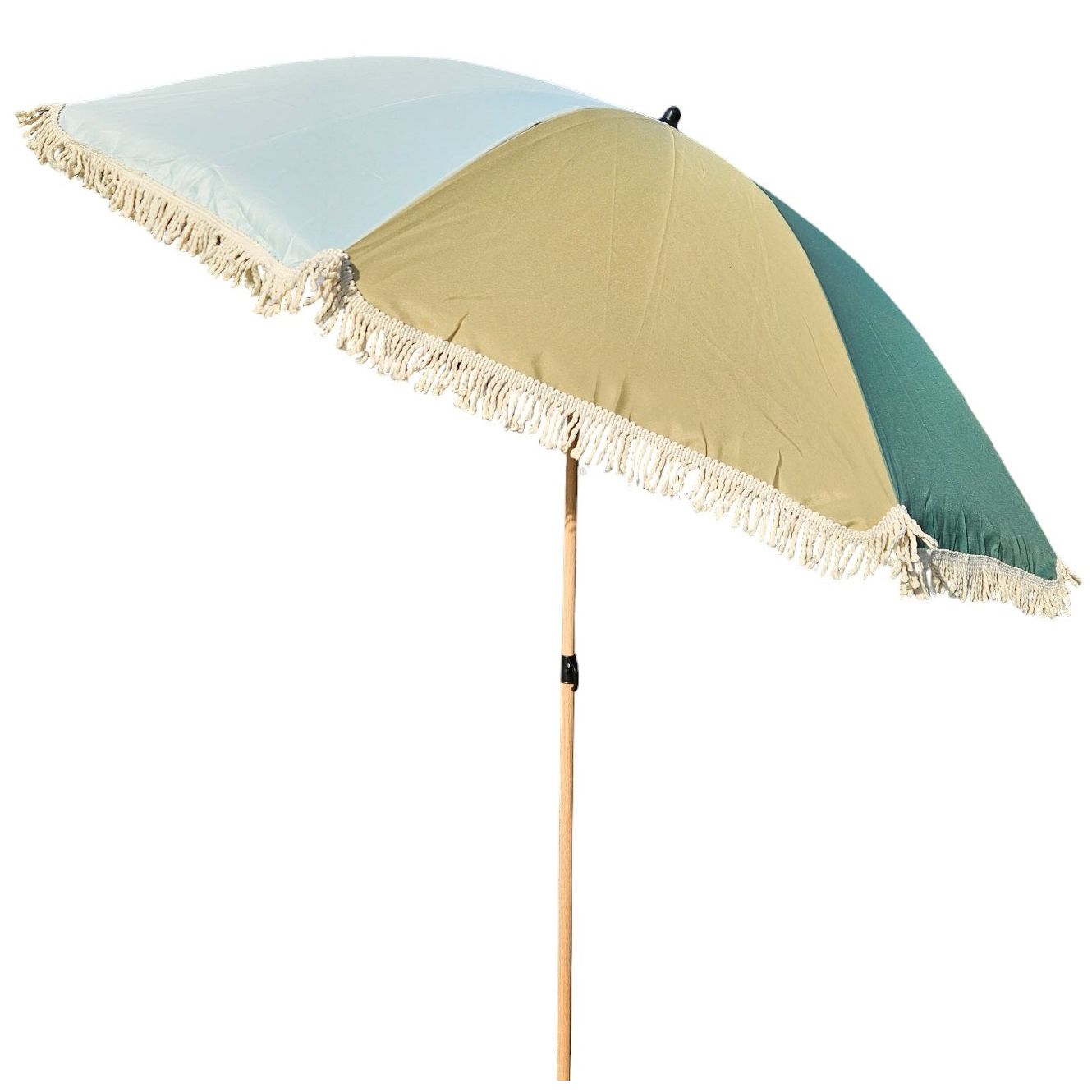 Parasol beach umbrella UV protection fringes BLUE GREEN foldable Ø 170 cm