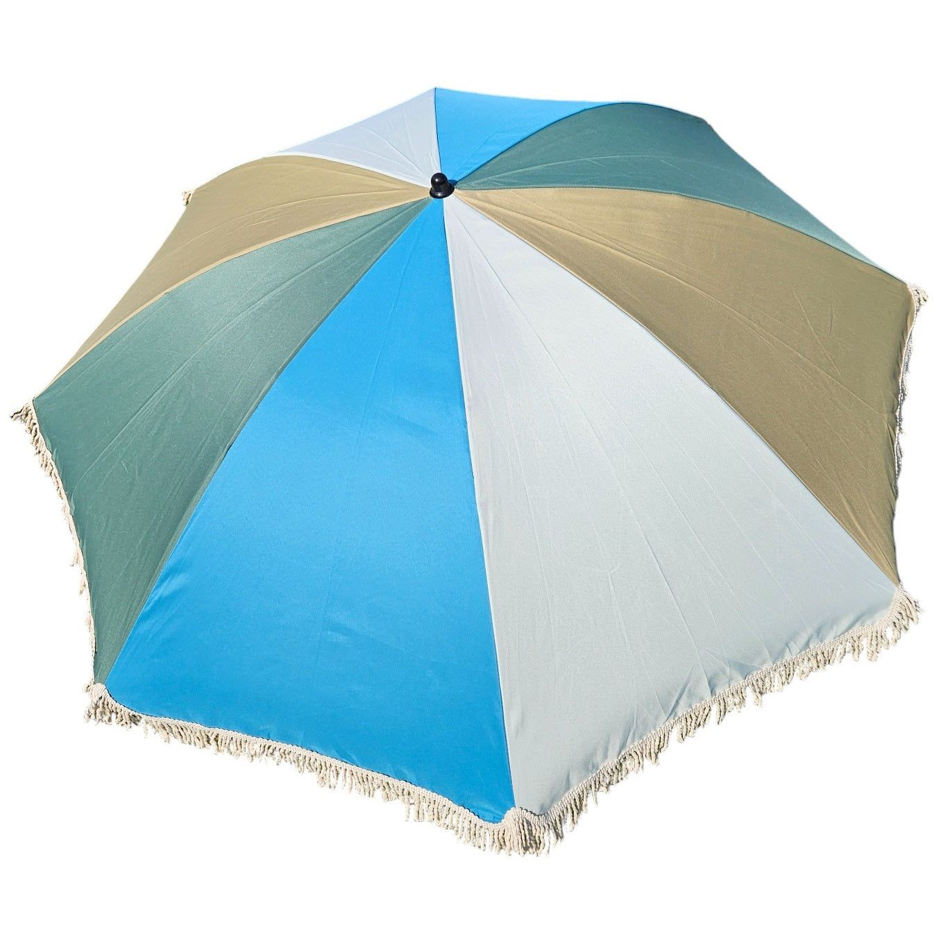 Parasol beach umbrella UV protection fringes BLUE GREEN foldable Ø 170 cm