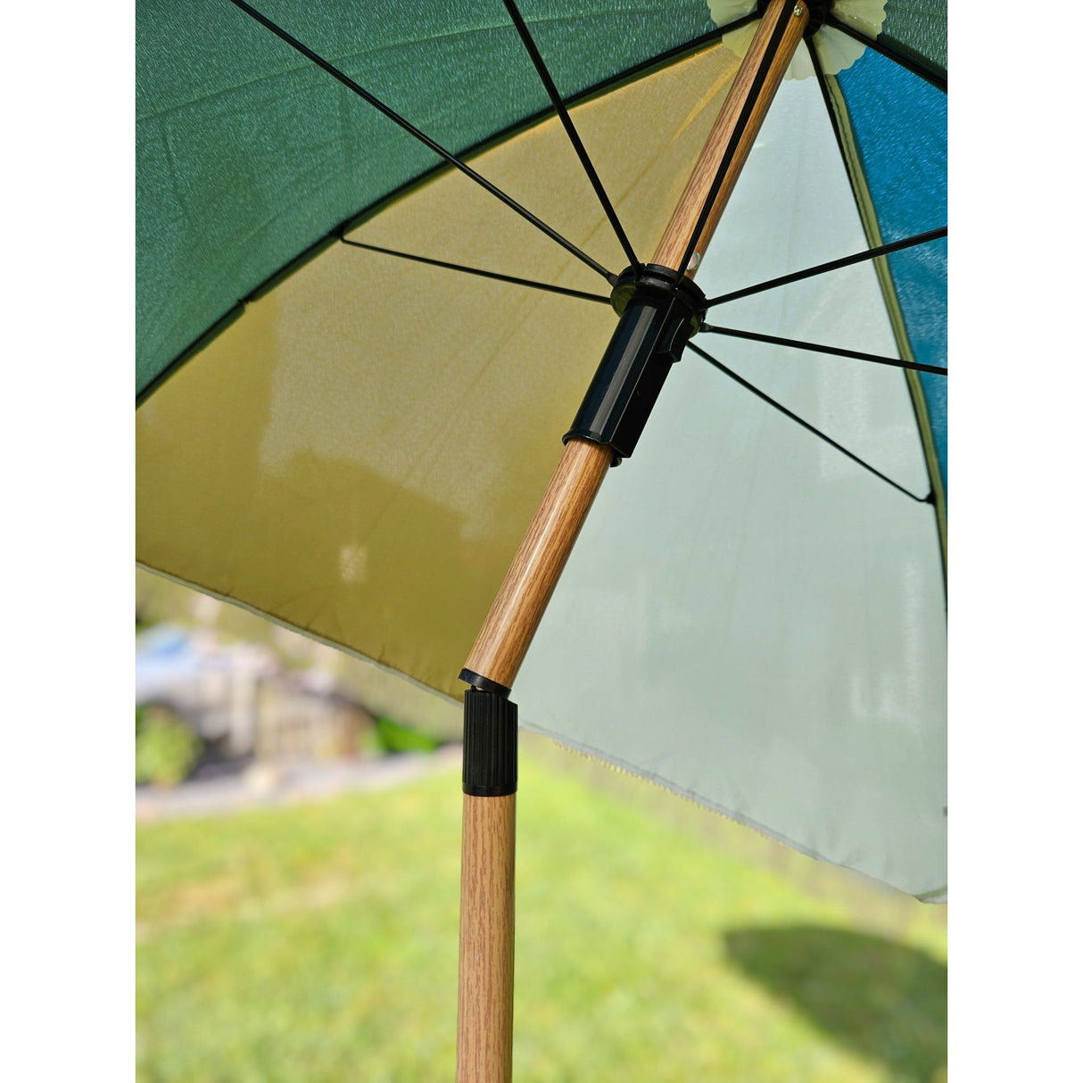 Parasol beach umbrella UV protection fringes BLUE GREEN foldable Ø 170 cm
