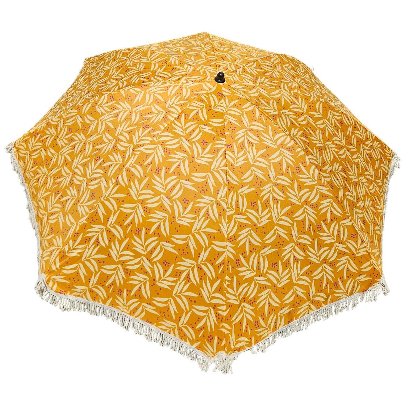 Parasol beach umbrella UV protection with bag fringes yellow Ø 170 cm