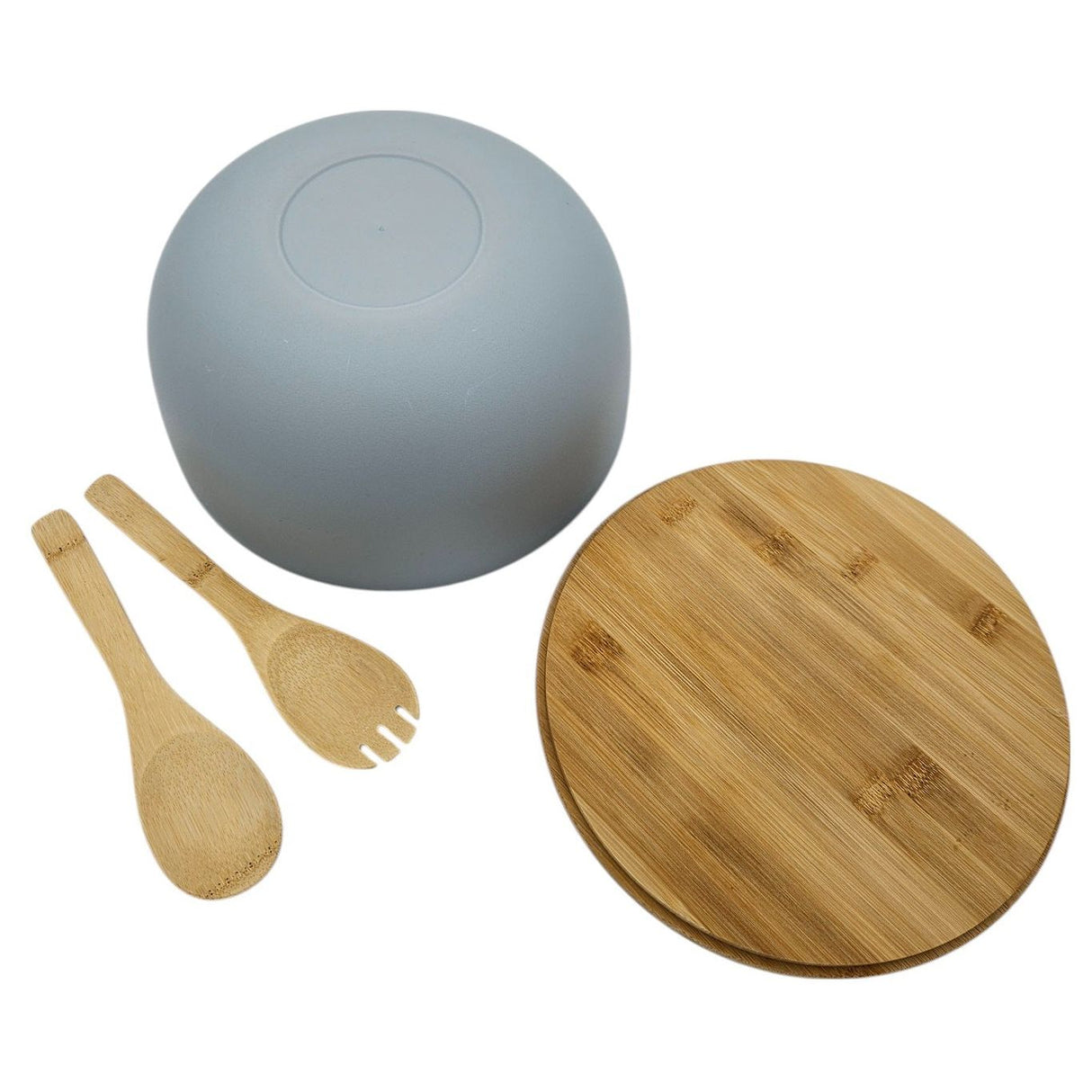 Salad bowl with cutlery bamboo grey 23 cm wooden salad cutlery grey