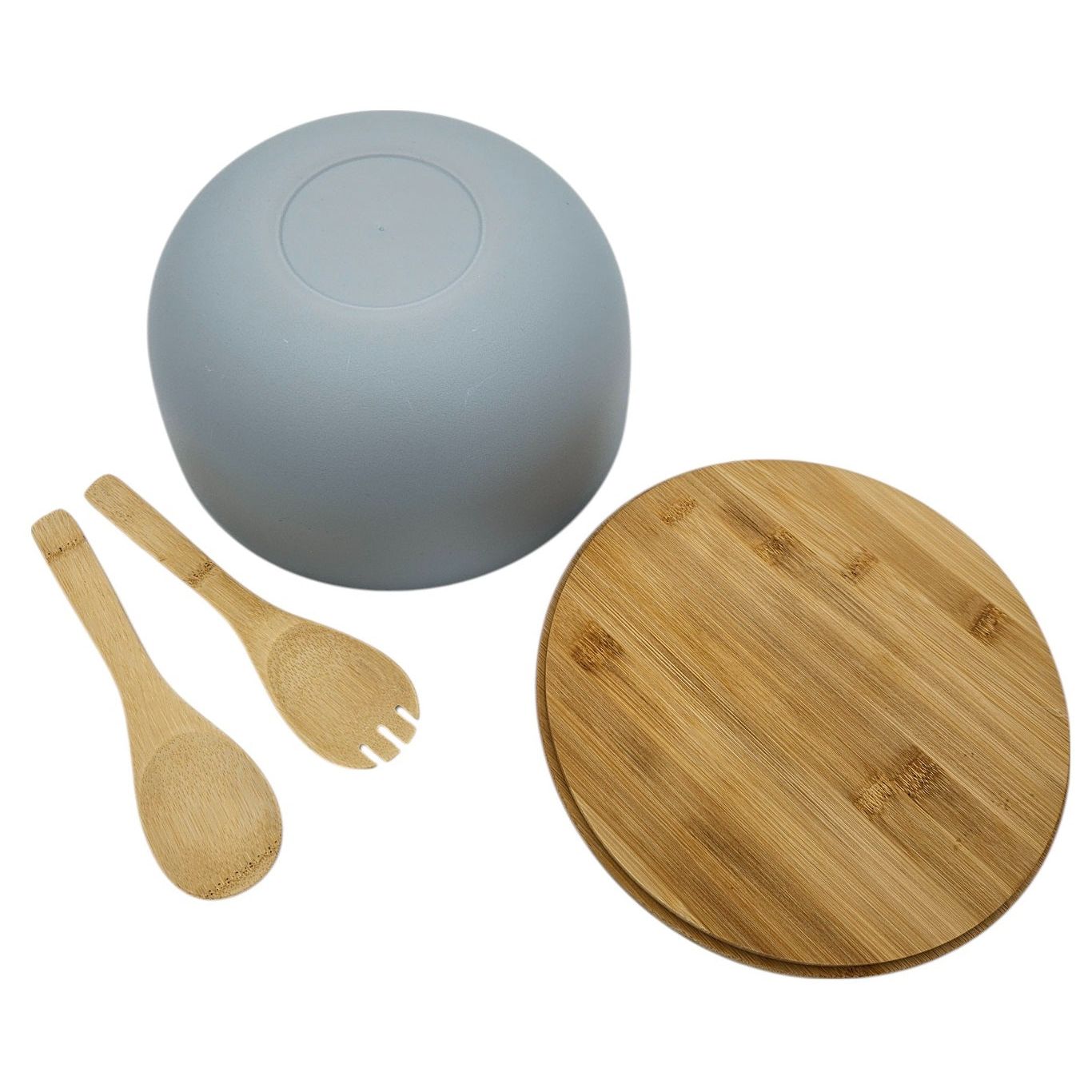 Salad bowl with cutlery bamboo grey 23 cm wooden salad cutlery grey