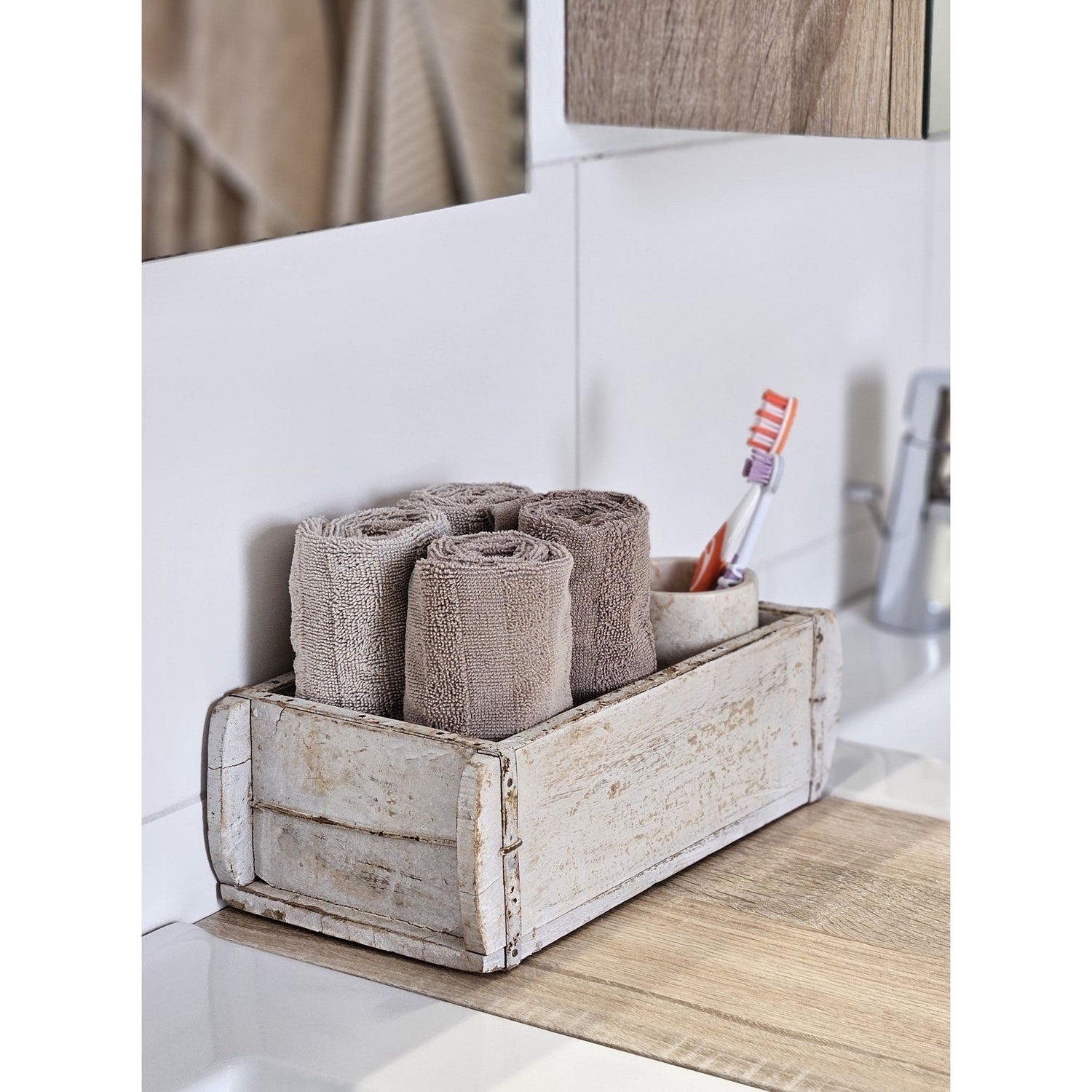 Wooden box white brick shape brick shape box recycled wood box 30 cm