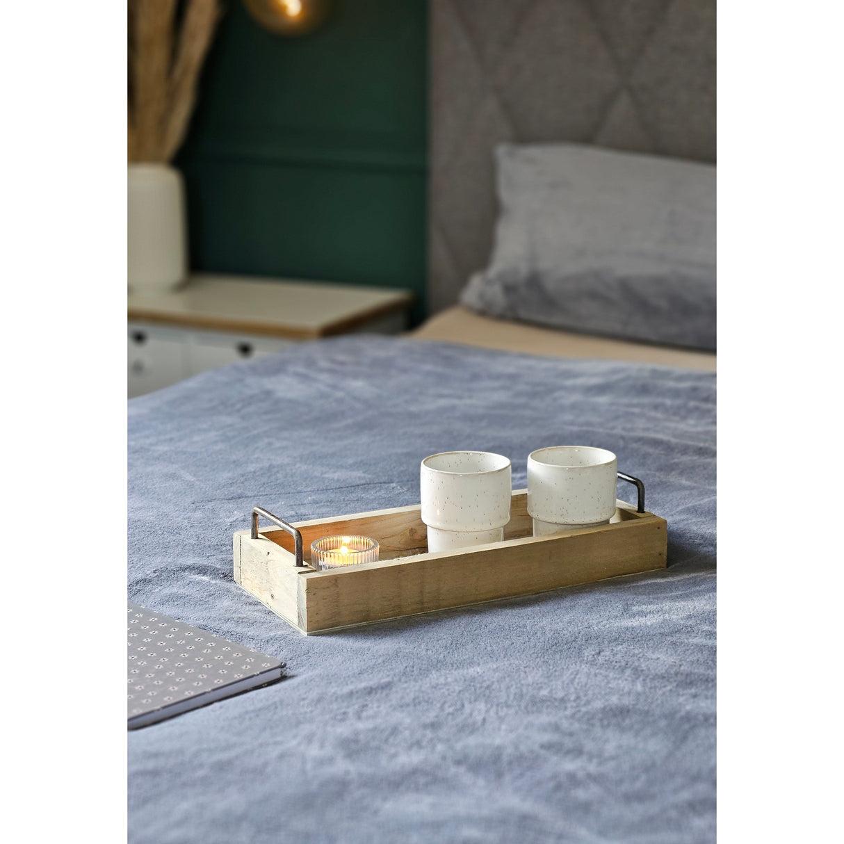 Decorative tray serving tray wooden tray brown 38 cm wood metal handle decorative set of 2