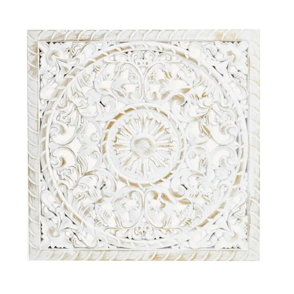 Wall picture wooden ornament white gold 40x40 cm country house mandala shabby
