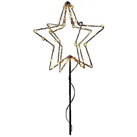 LED garden stake star Christmas lighting battery-operated timer warm white