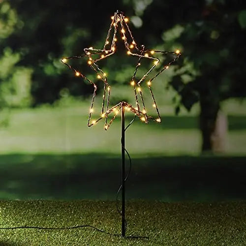LED garden stake star Christmas lighting battery-operated timer warm white