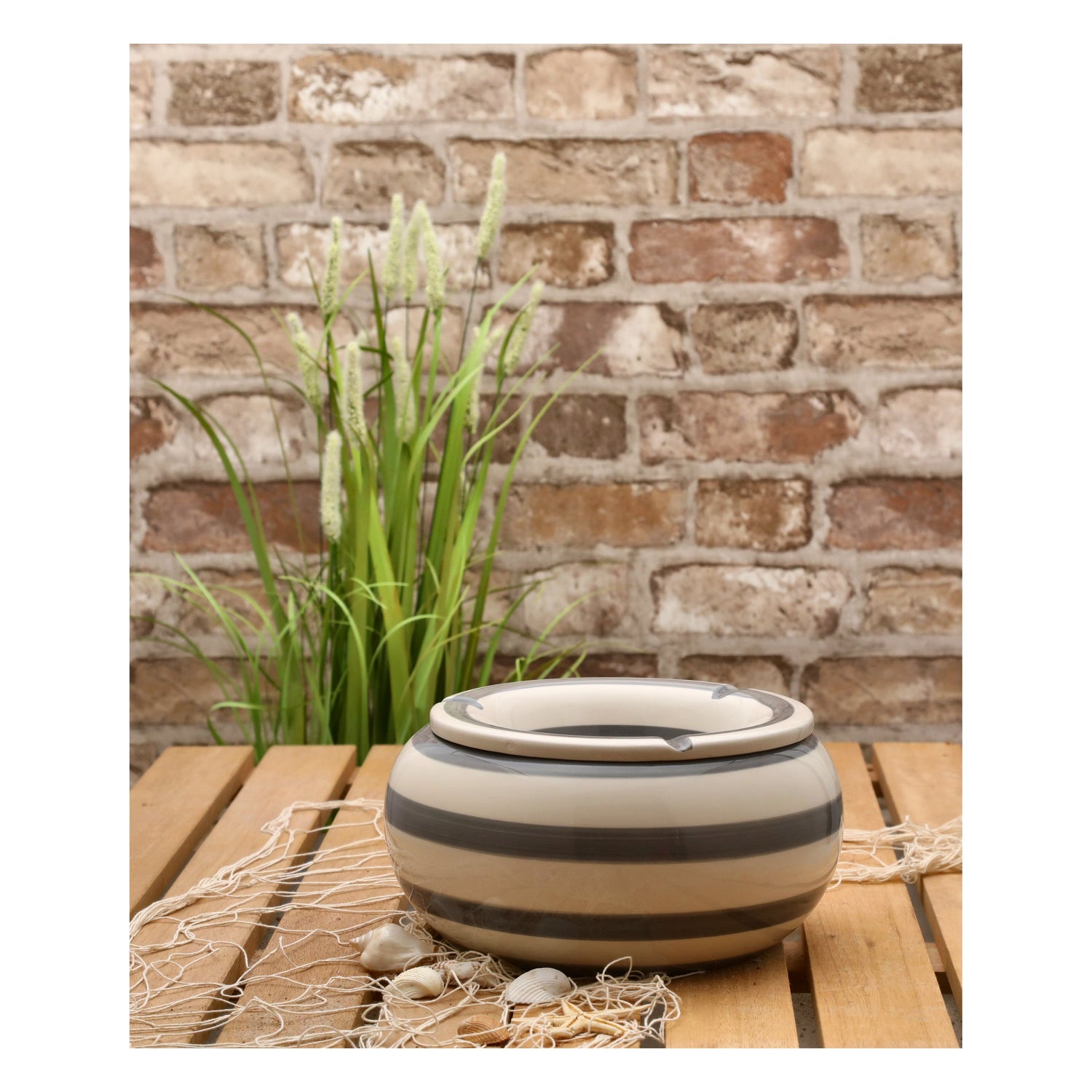 Storm ashtray Mykonos M / XXL 23 cm Maritime grey white ashtray striped