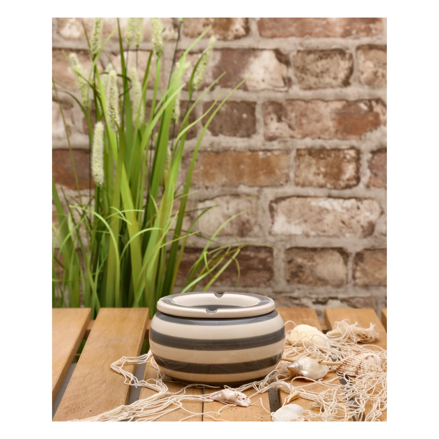 Storm ashtray Mykonos M / XXL 23 cm Maritime grey white ashtray striped