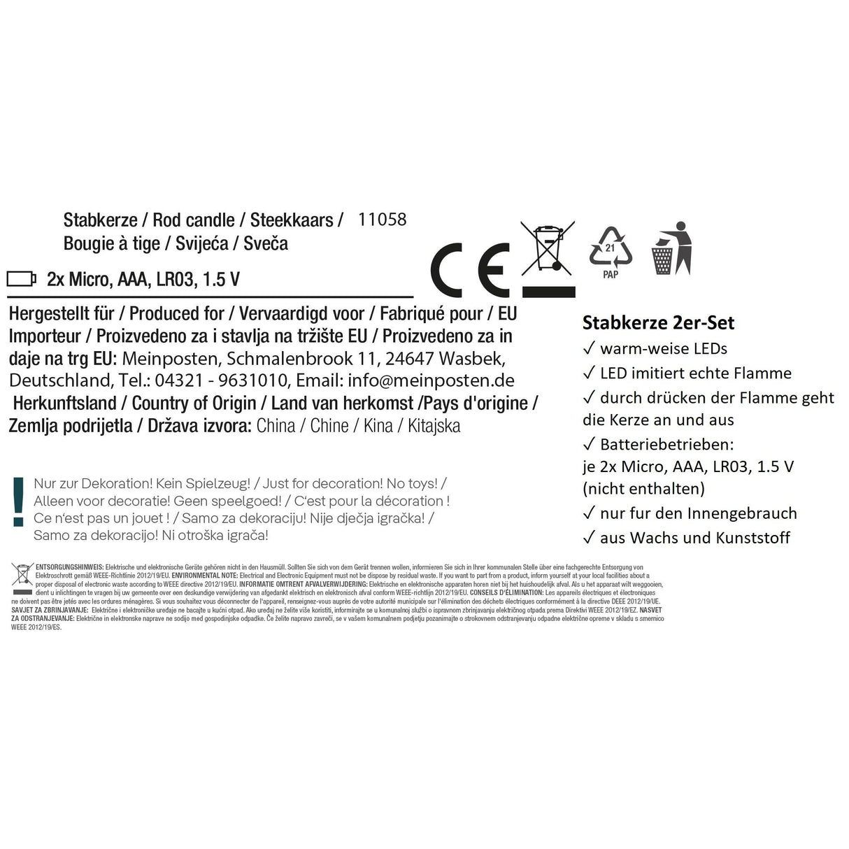 Candle LED set of 2 battery operated warm white flickering stick candles cream red wax