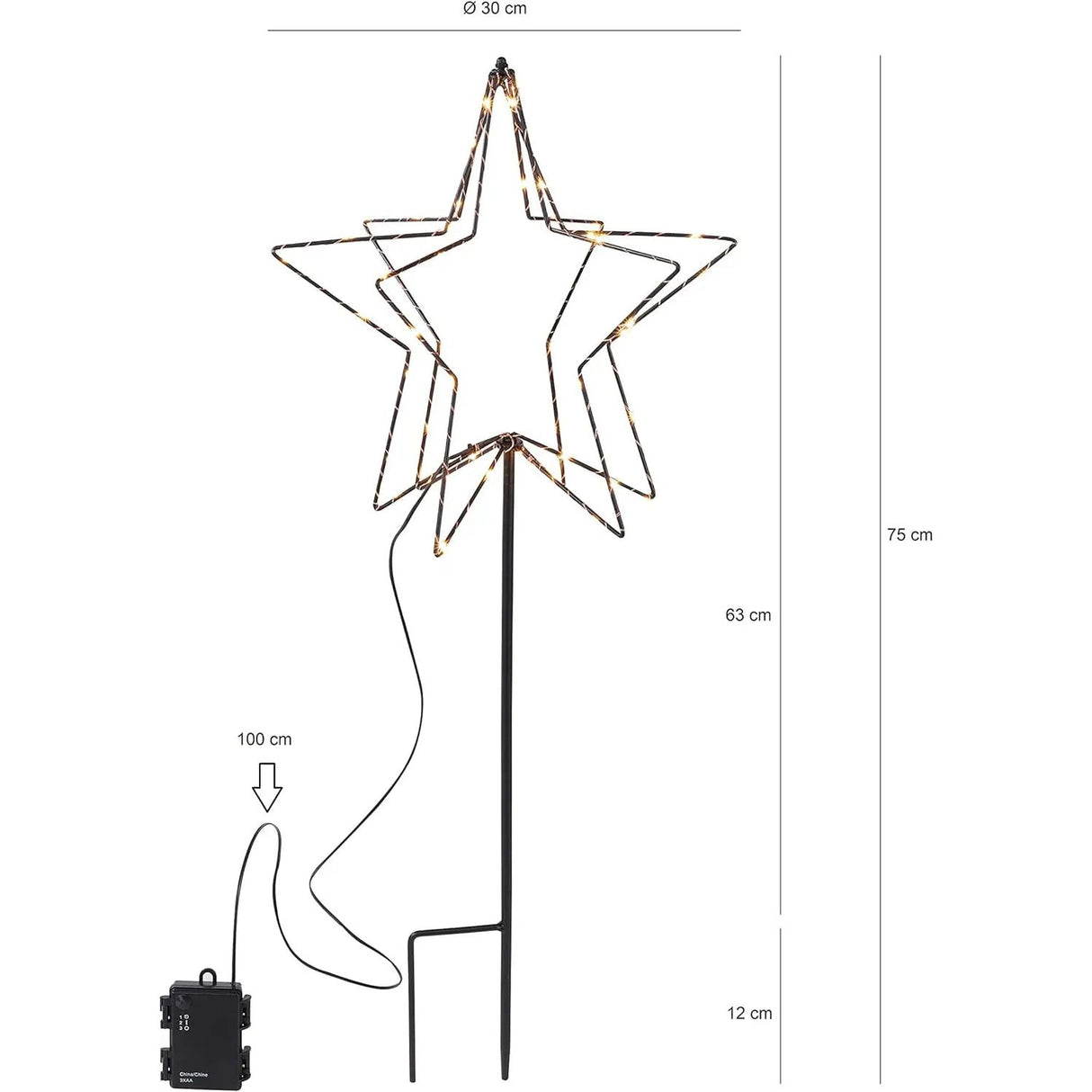 LED garden stake star Christmas lighting battery-operated timer warm white