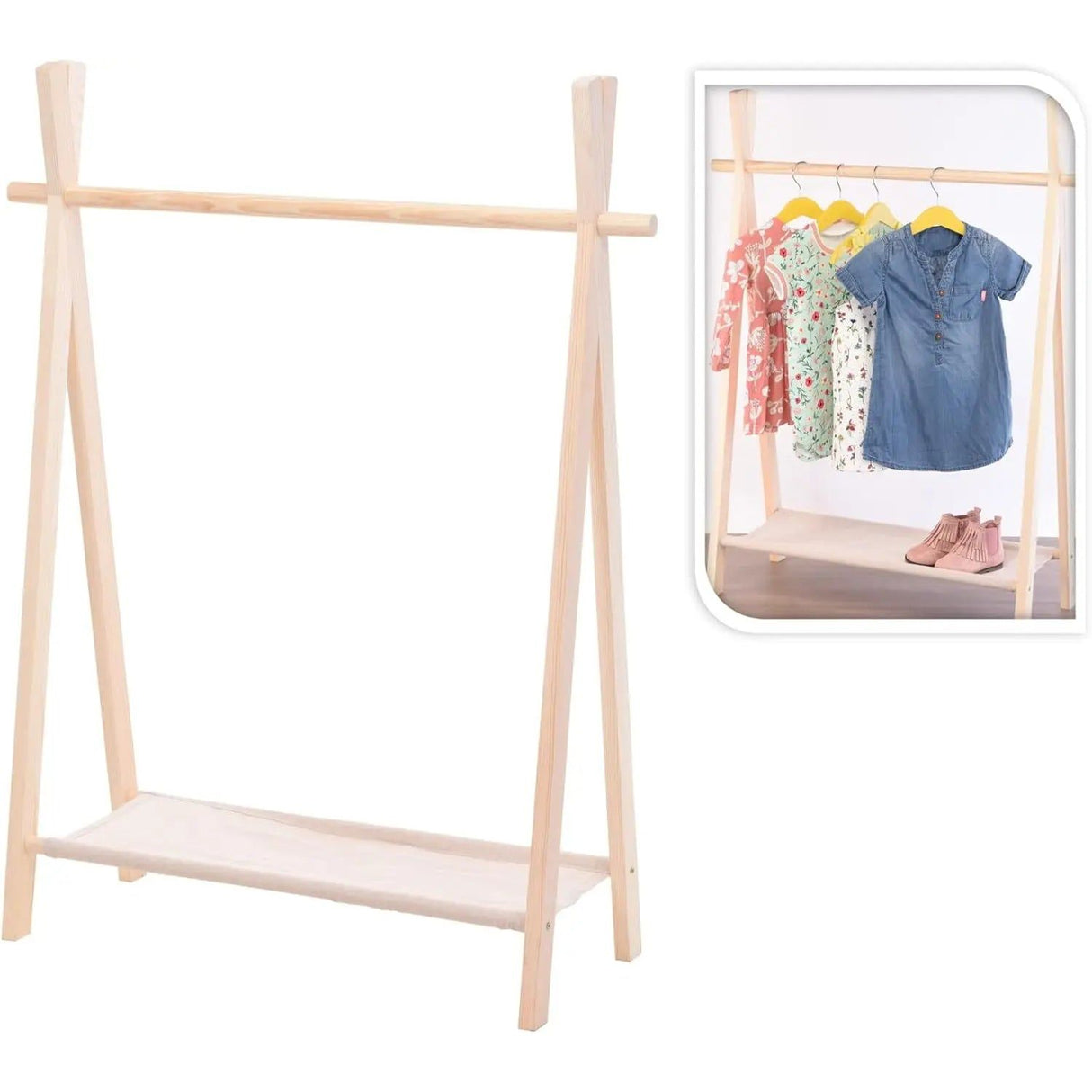 Clothes rack for children wardrobe clothes rail with shelf wood 100x80x30 cm