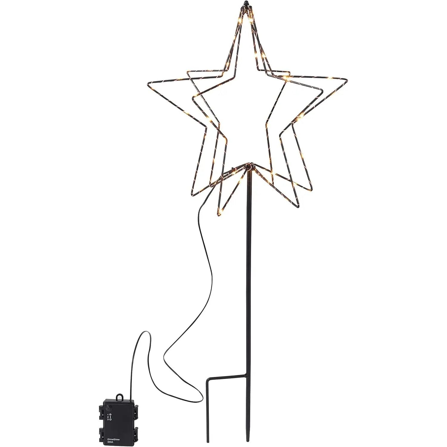 LED garden stake star Christmas lighting battery-operated timer warm white