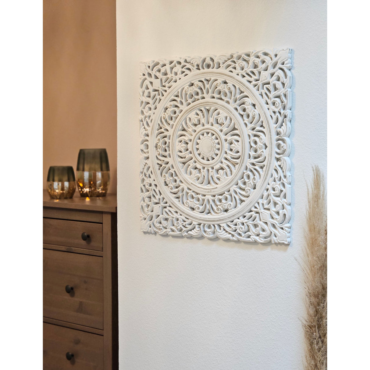 Wall ornament wood white 55x55 cm shabby country house ornament wooden ornament wooden picture