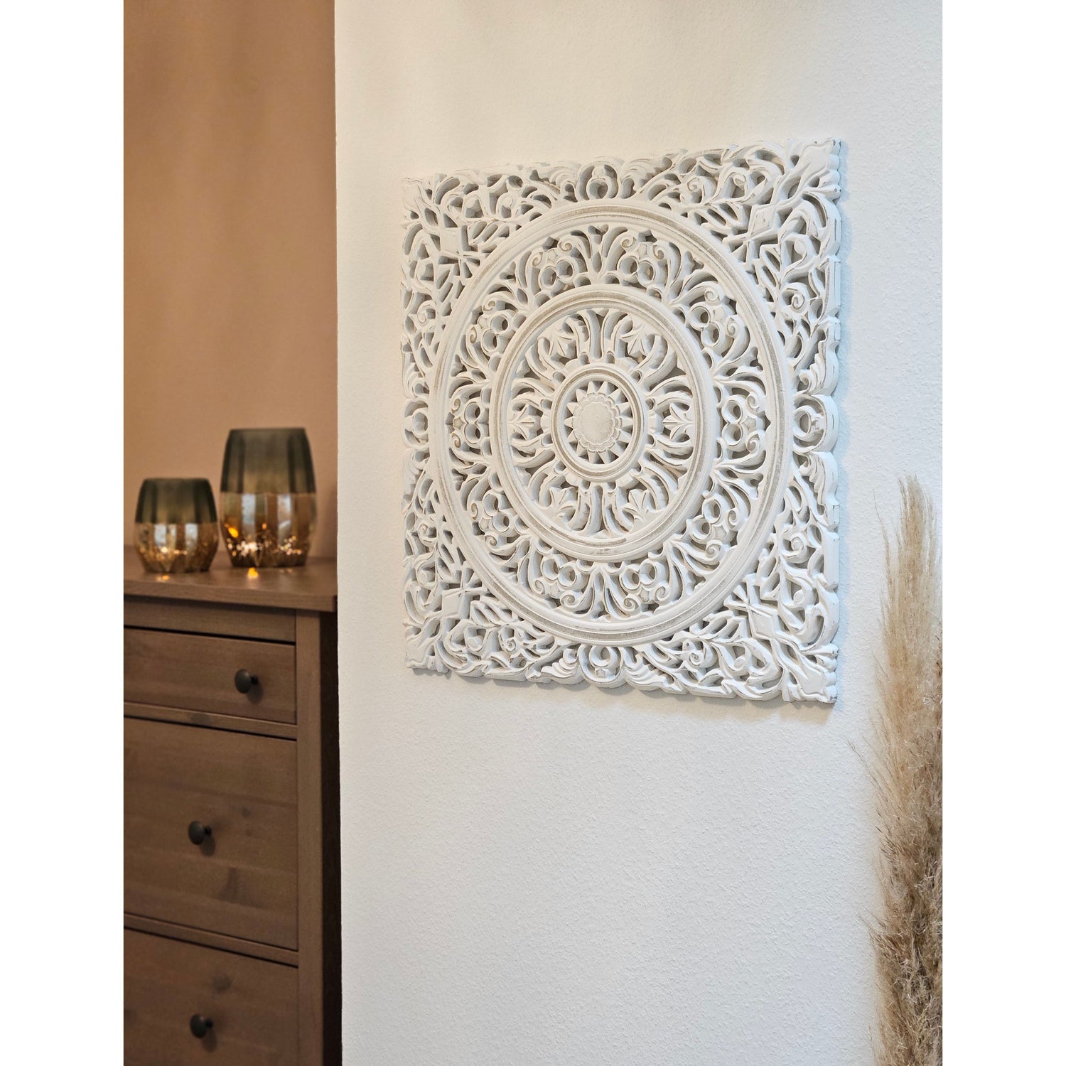 Wall ornament wood white 55x55 cm shabby country house ornament wooden ornament wooden picture