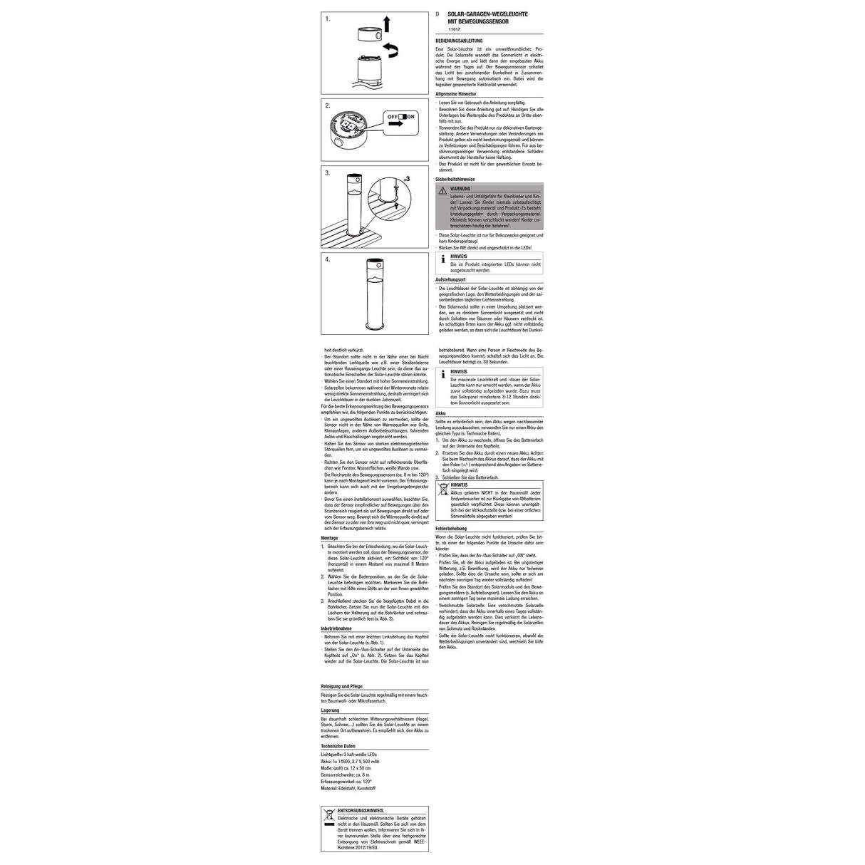 Outdoor light LED solar motion detector path light garden light solar light