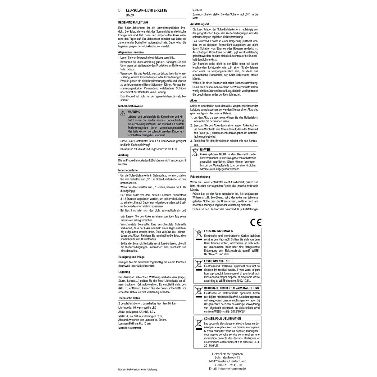 Solar fairy lights, solar garden lighting, balcony decoration, LED warm white