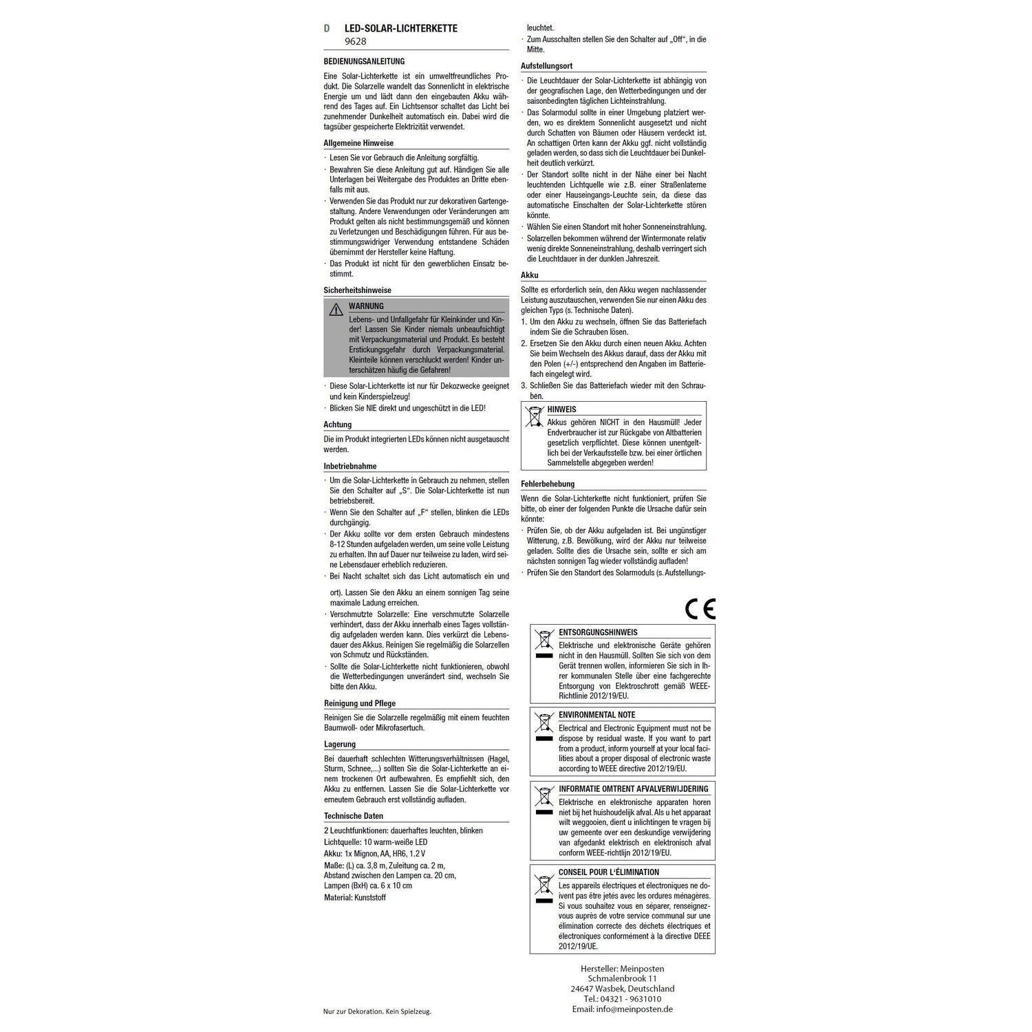 Solar fairy lights, solar garden lighting, balcony decoration, LED warm white