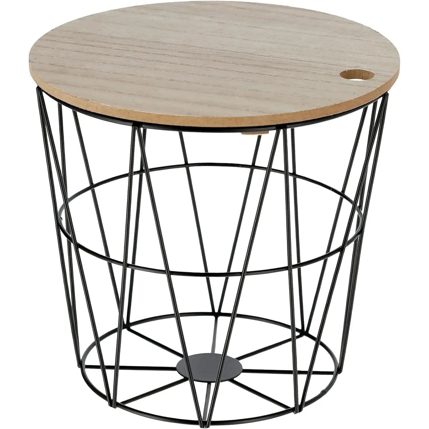 Small side table storage basket mini table basket with lid round black