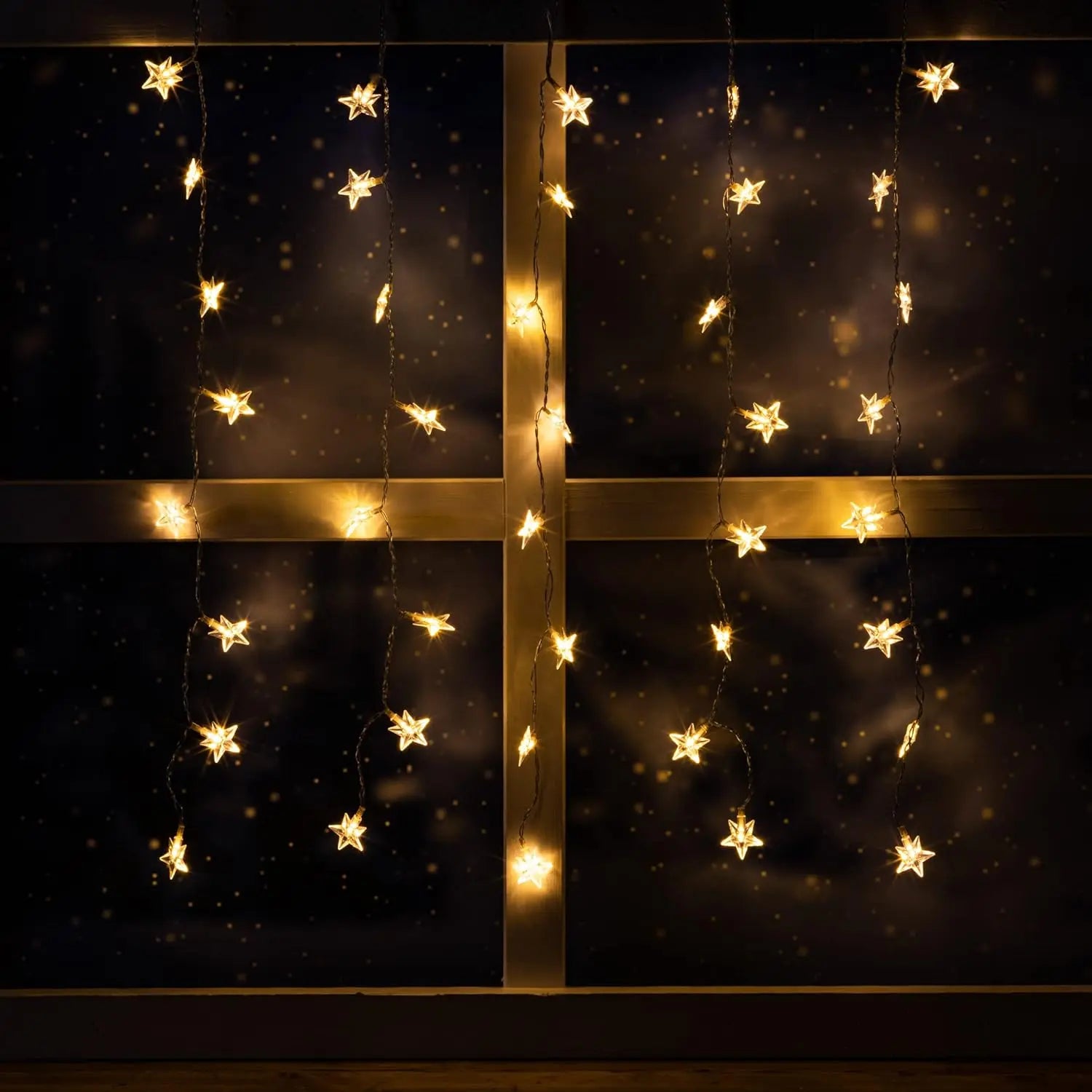 Fairy lights star curtain LED warm white light curtain 80x60cm battery timer