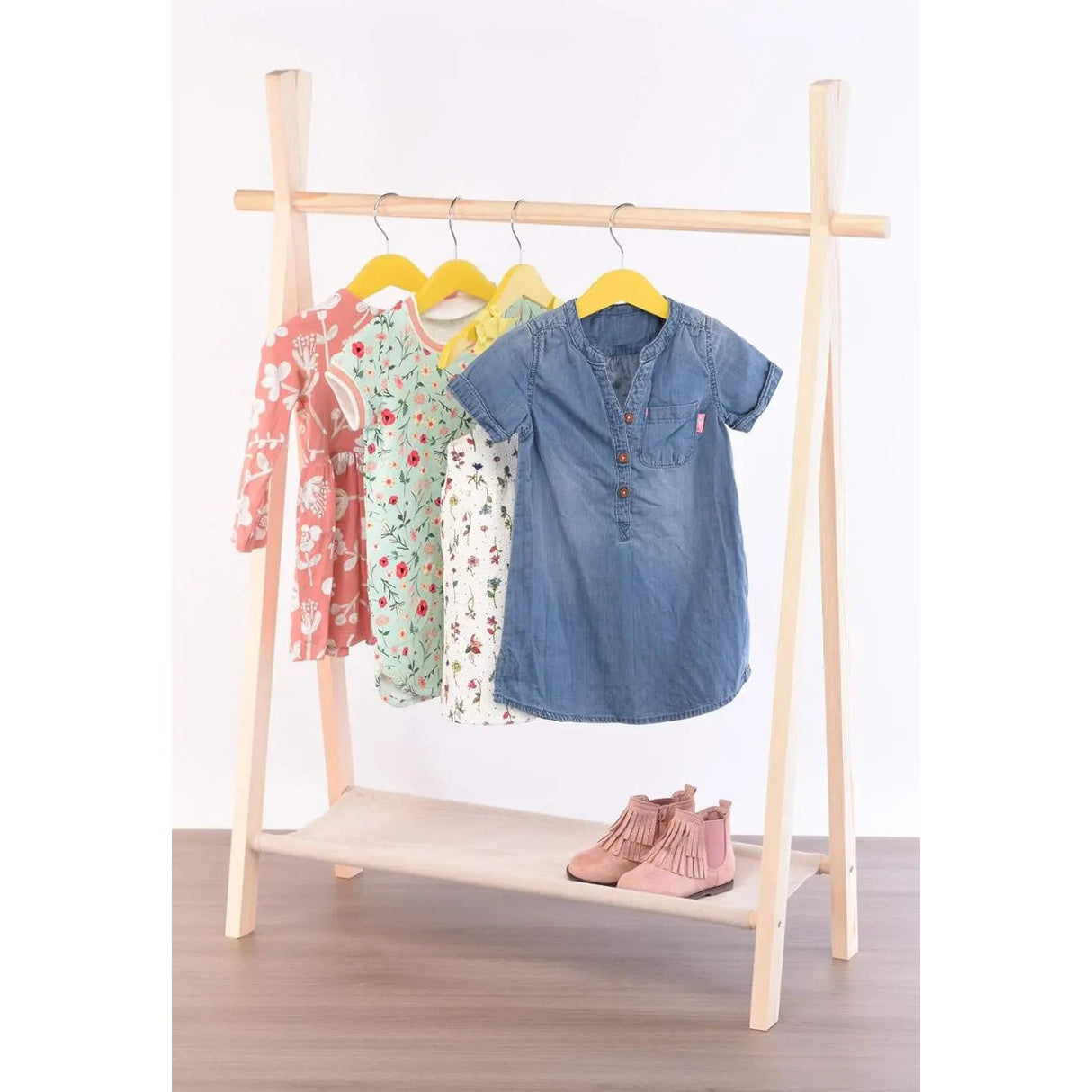 Clothes rack for children wardrobe clothes rail with shelf wood 100x80x30 cm