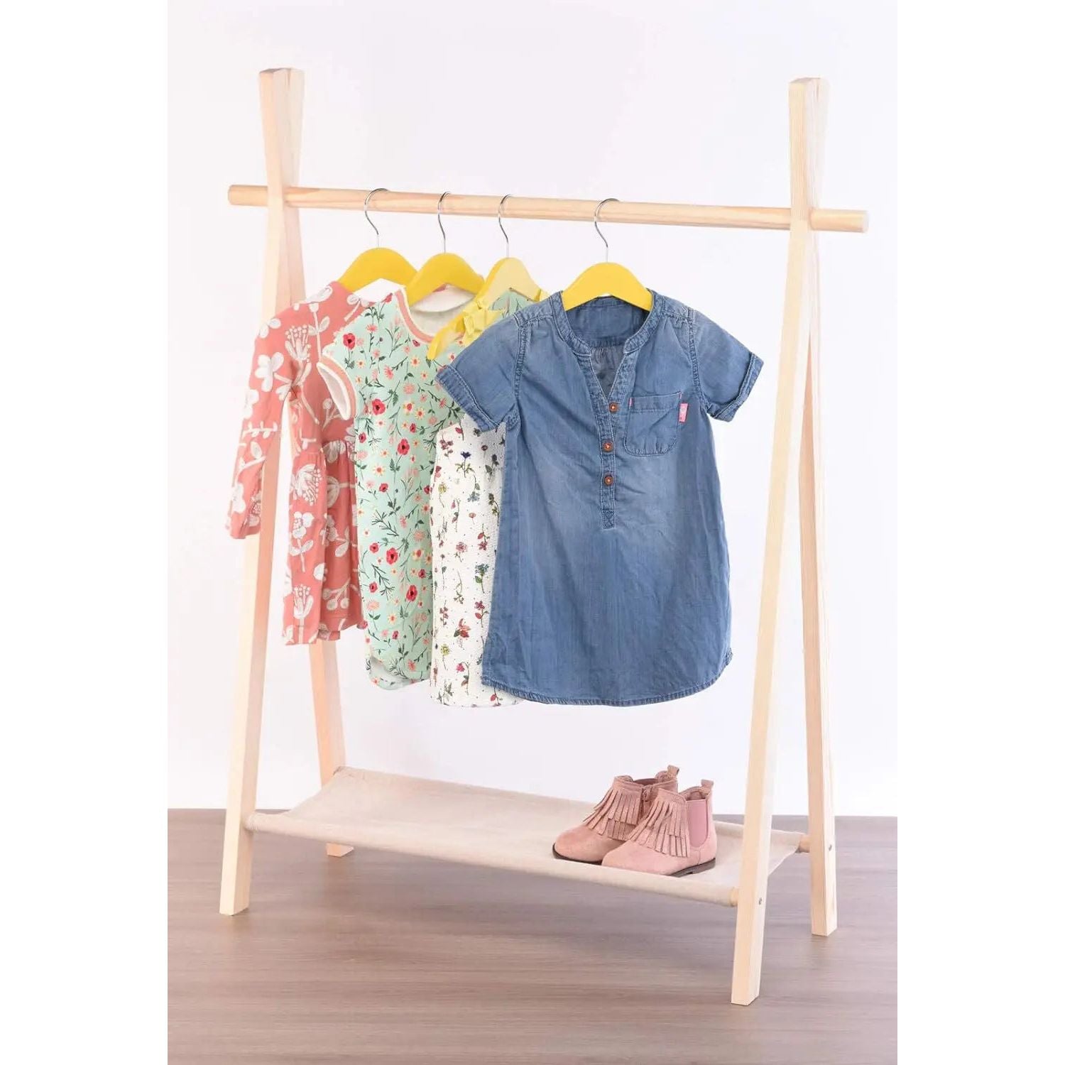 Clothes rack for children wardrobe clothes rail with shelf wood 100x80x30 cm