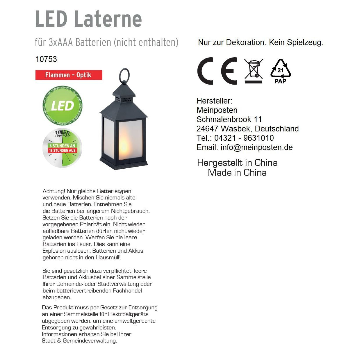 Lantern LED with timer battery-operated flickering light lantern black decoration