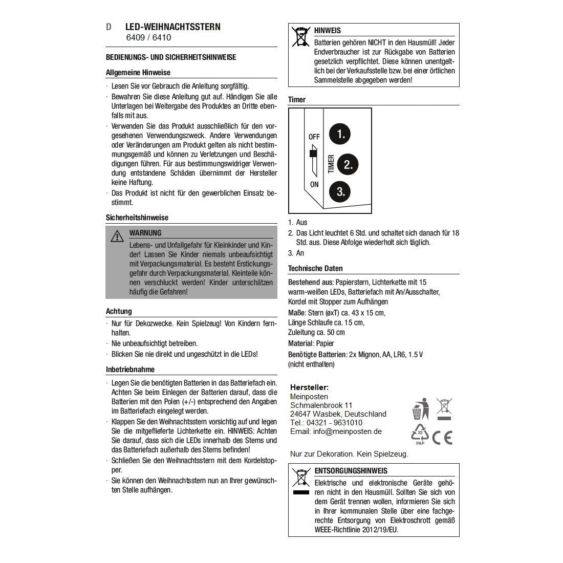 Christmas star Ø 43 cm paper star LED Christmas lighting decoration red