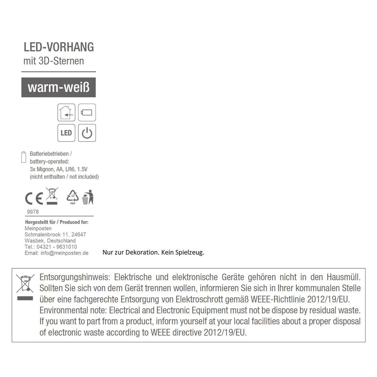 Star curtain star curtain LED warm white light curtain light chain 120x160 cm