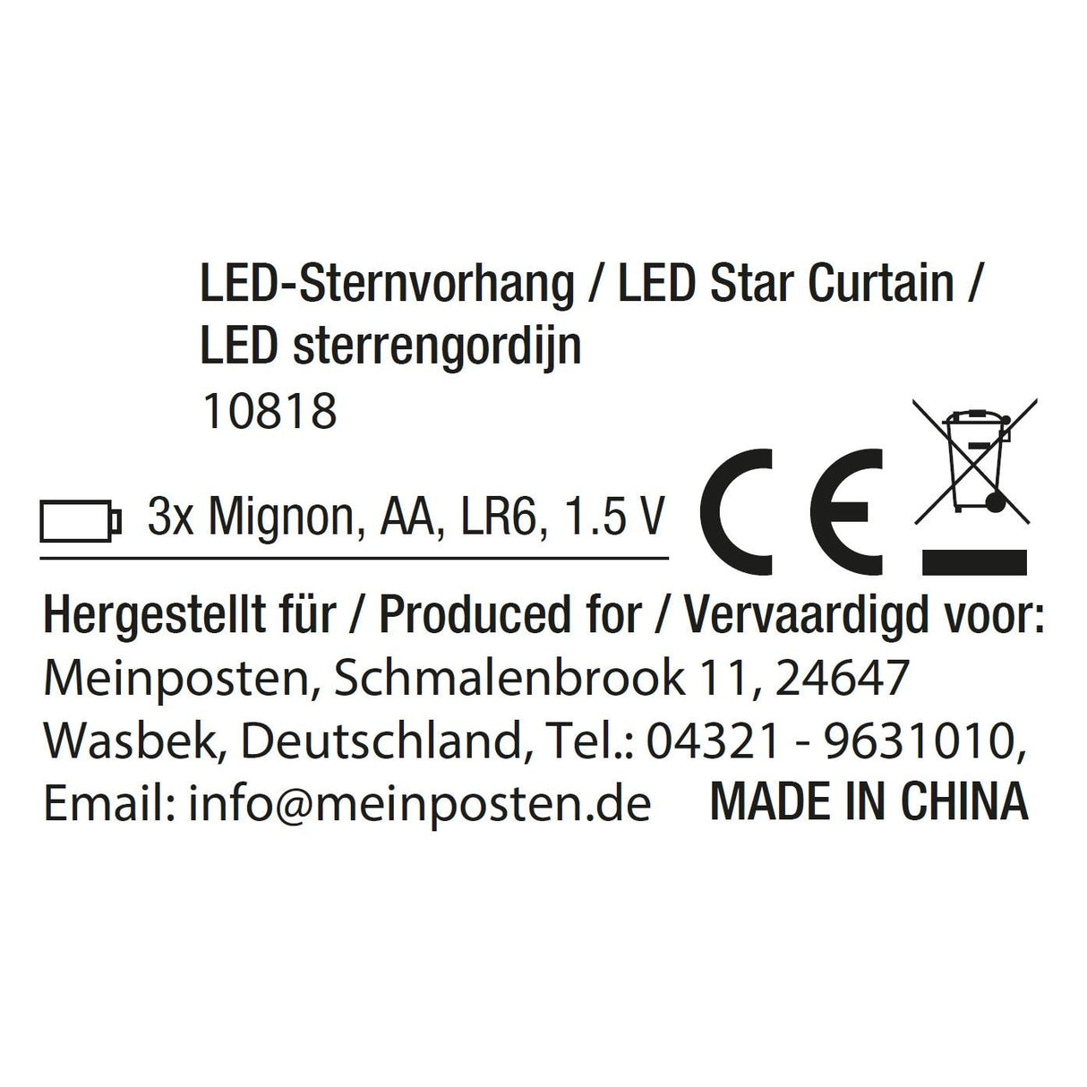 Star curtain light chain LED timer battery 80x85 cm