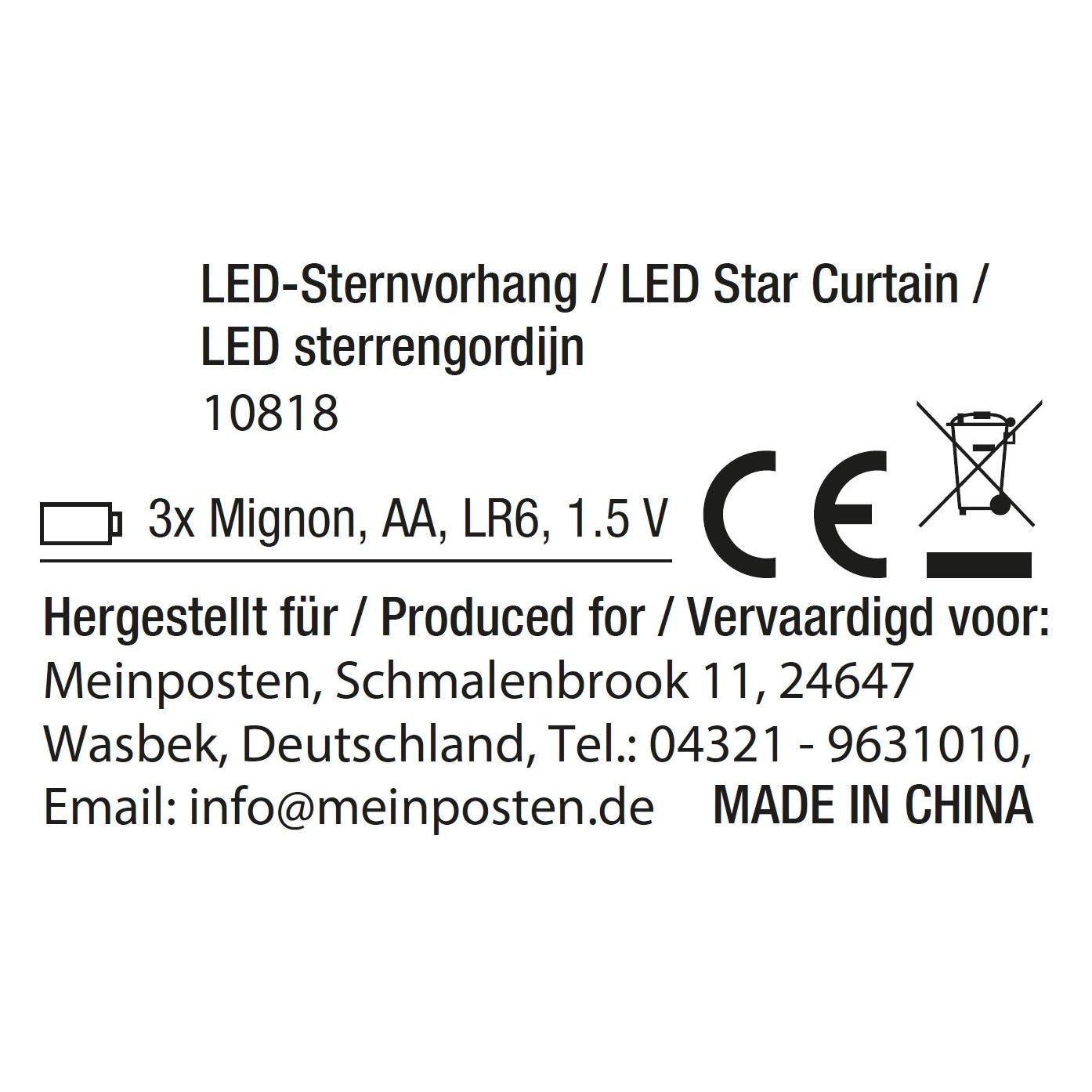 Star curtain light chain LED timer battery 80x85 cm