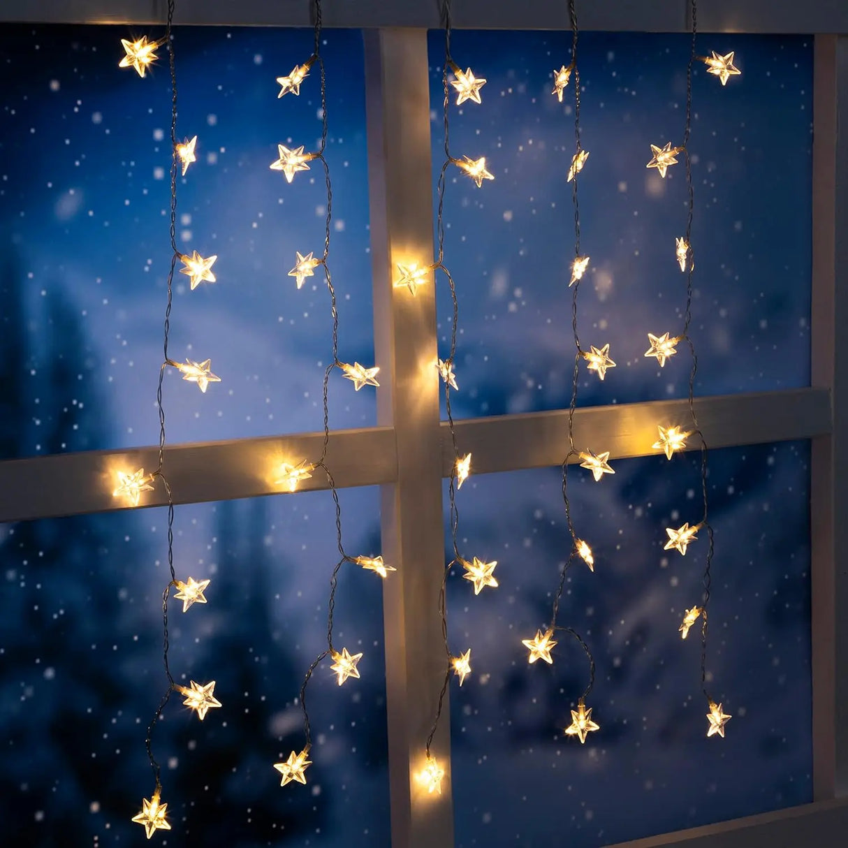 Fairy lights star curtain LED warm white light curtain 80x60cm battery timer