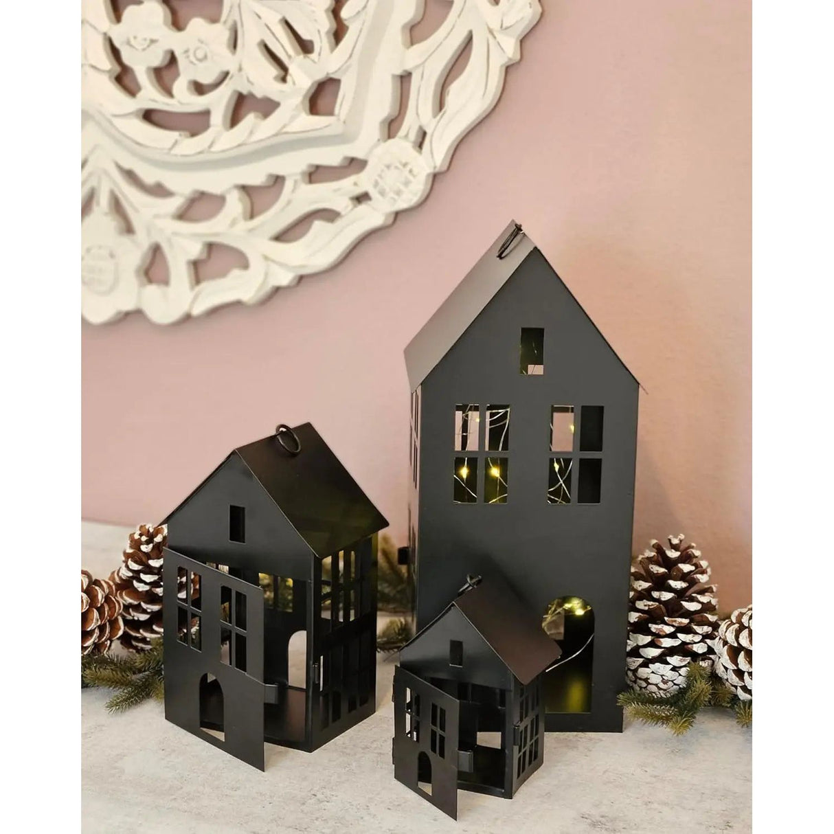 House metal black decoration myposten 3 set lanterns wind light