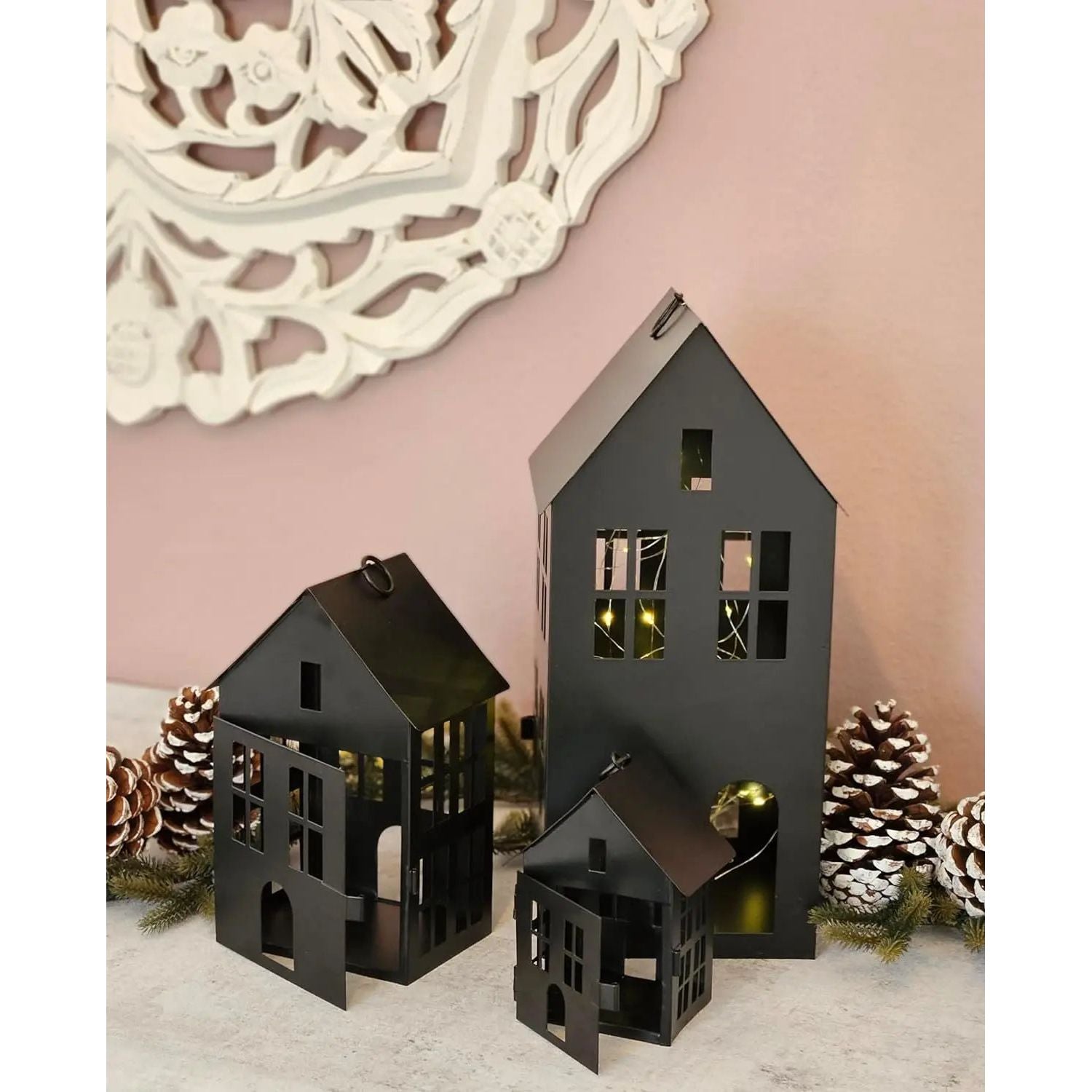 House metal black decoration myposten 3 set lanterns wind light